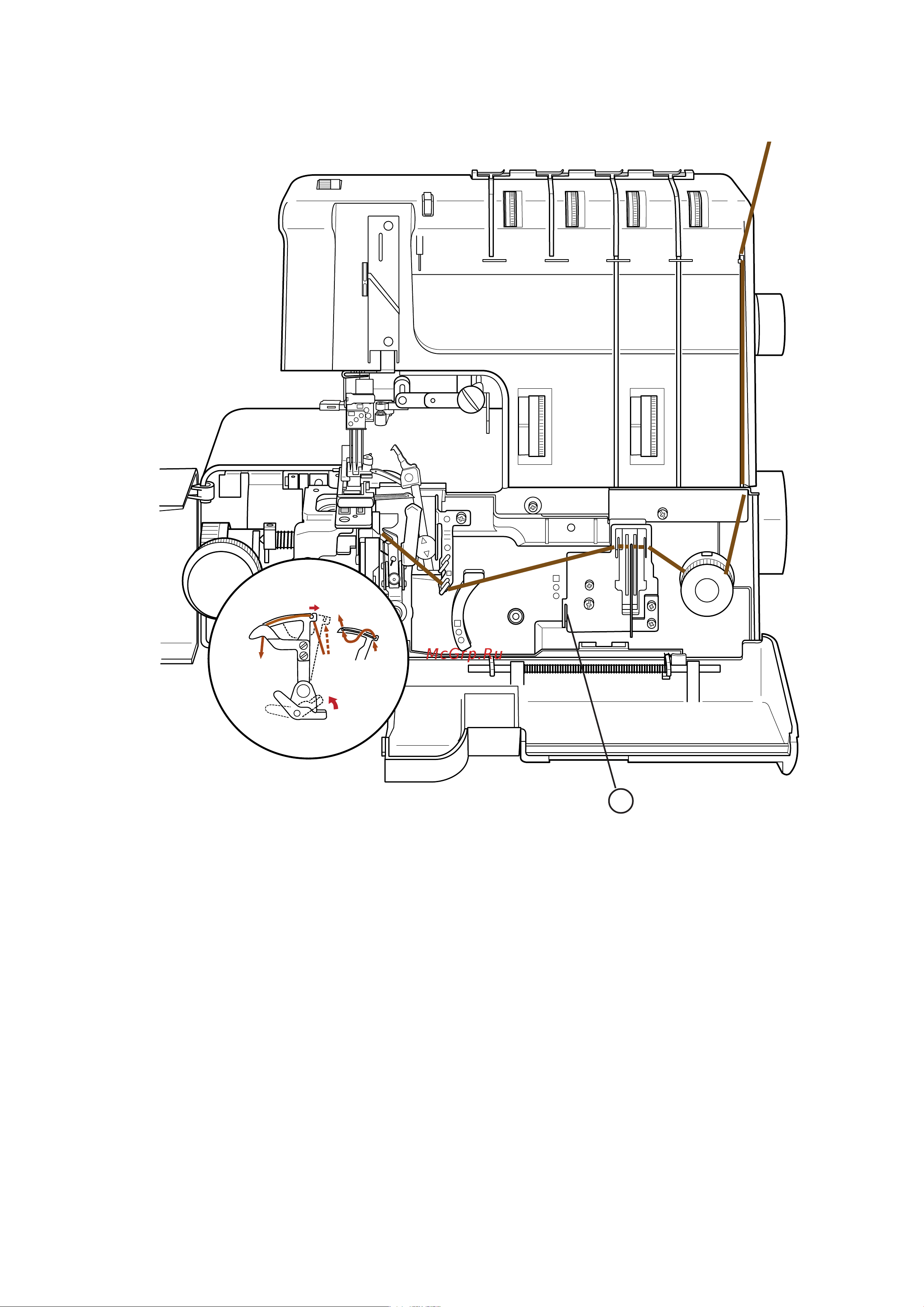 Janome 1200 D [39/57] Маршрут заправки коричневой нити i для распошивальных и верхних распошивальных стежков