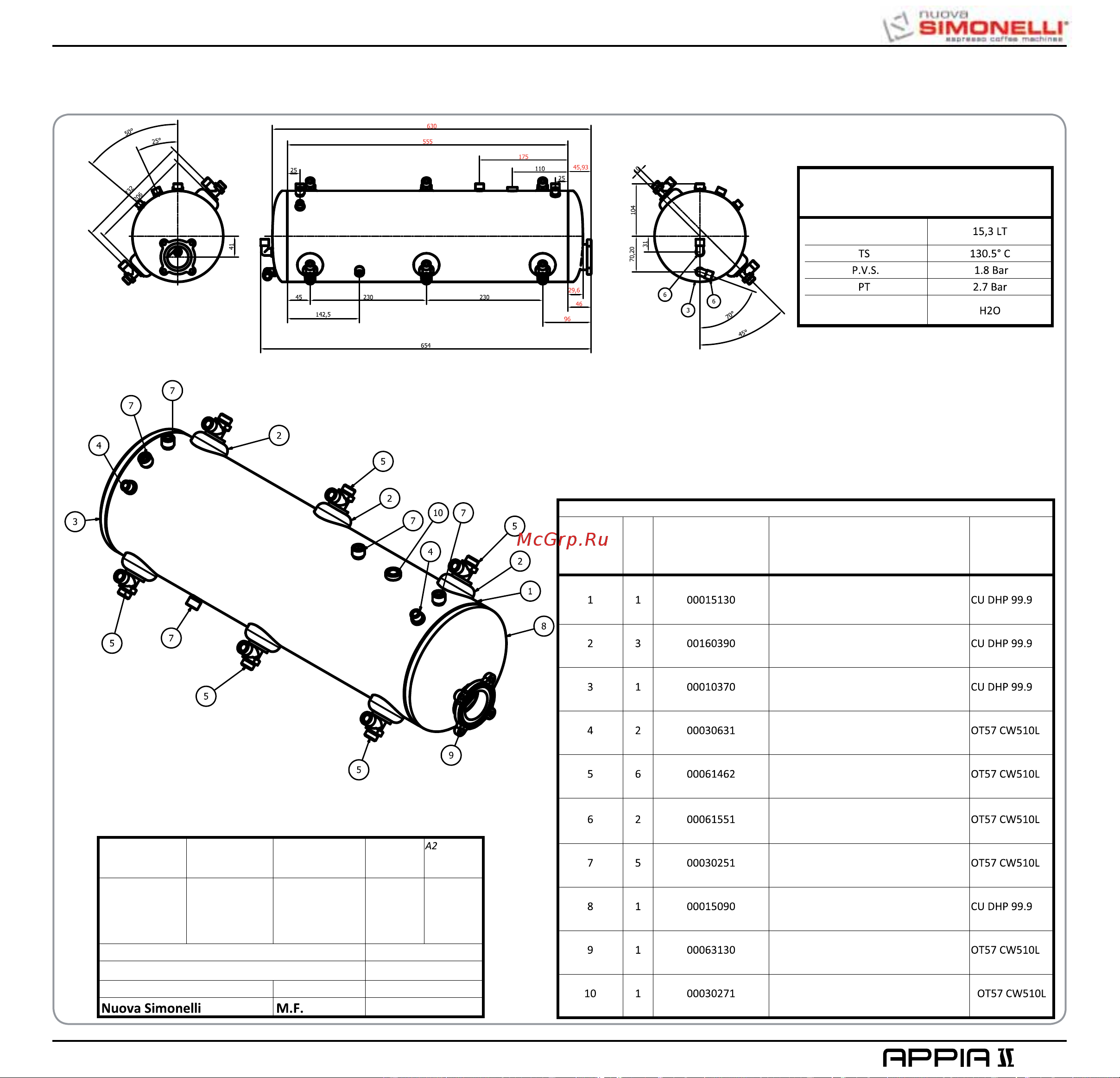 Nuova Simonelli Appia II 2 Gr V cup warmer [145/150] Boiler schema esquema caldera 3 gr