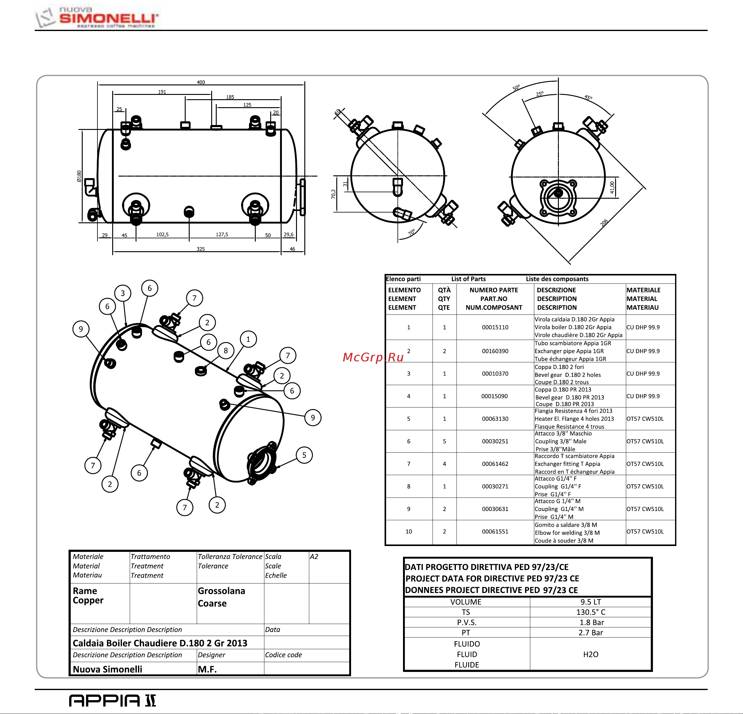 Nuova Simonelli Appia II 2 Gr V cup warmer [80/150] Schema caldaia boiler diagram schéma de chaudiere 2 gr