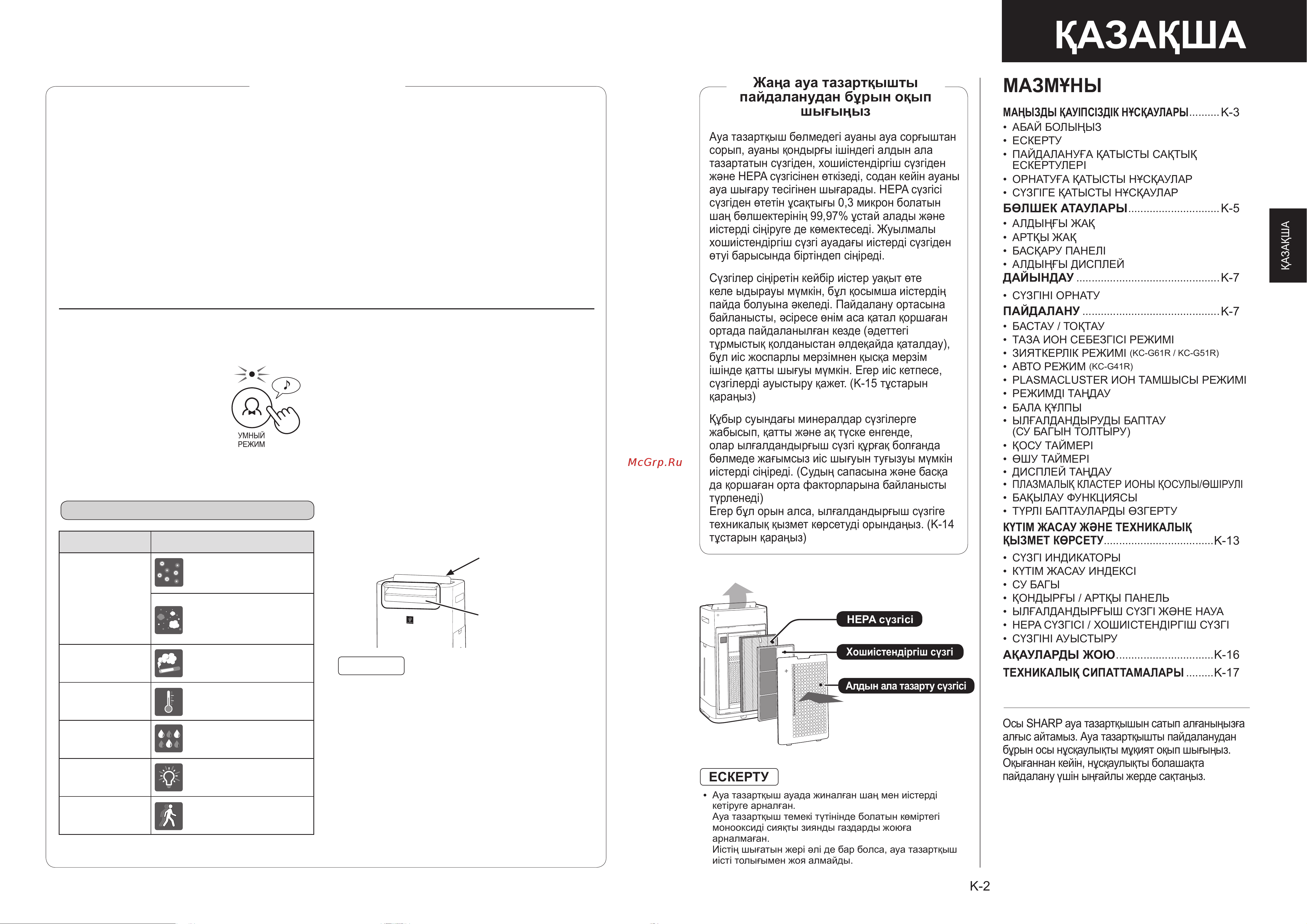 Sharp KCG41RW [12/28] Күтім жасау жəне техникалық қызмет көрсет