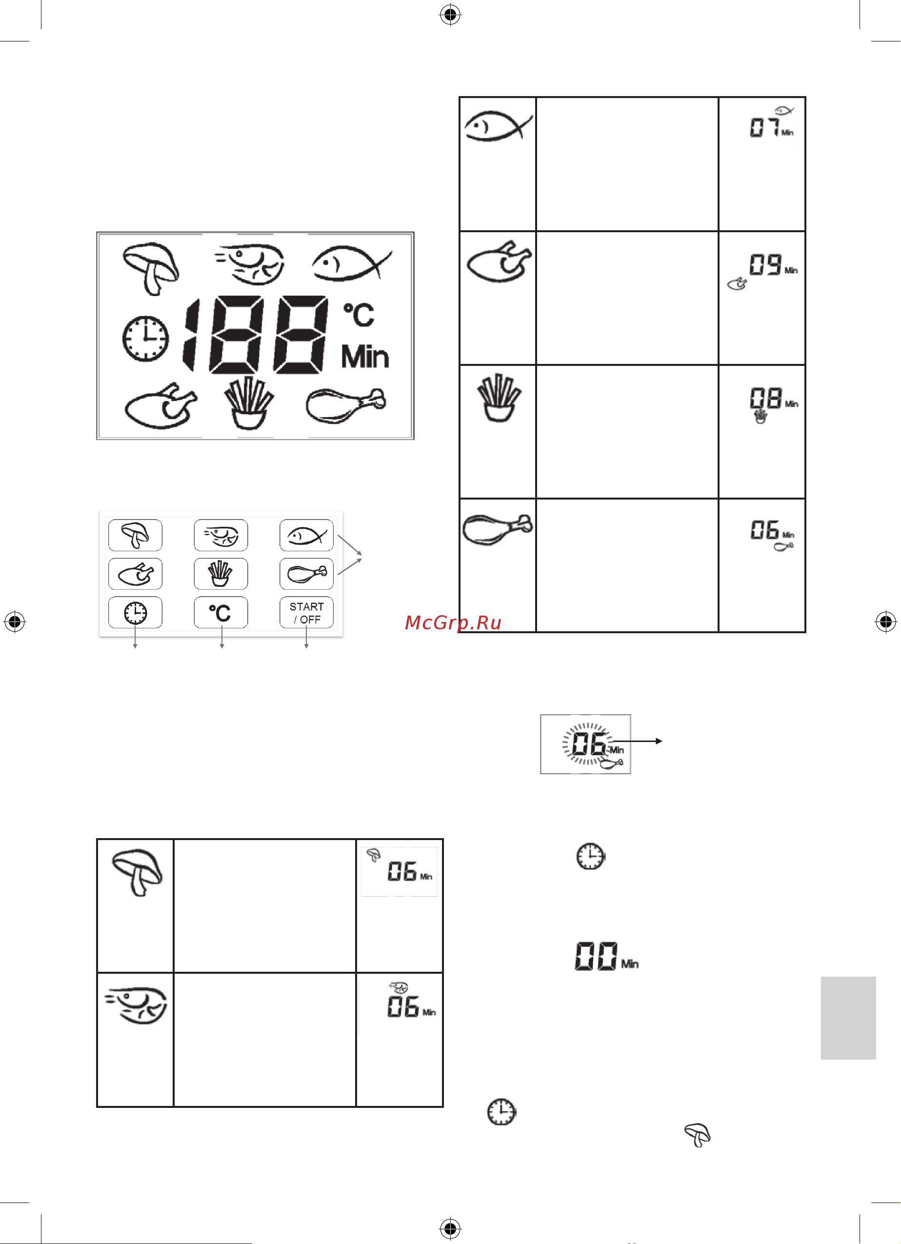 Profi Cook PC-FR 1088 [9/13] И будут мигать цифры при нажатии функциональной клави ши отобразится значение времени по умолчанию которое было установлено для программы путем нажатия клавиши