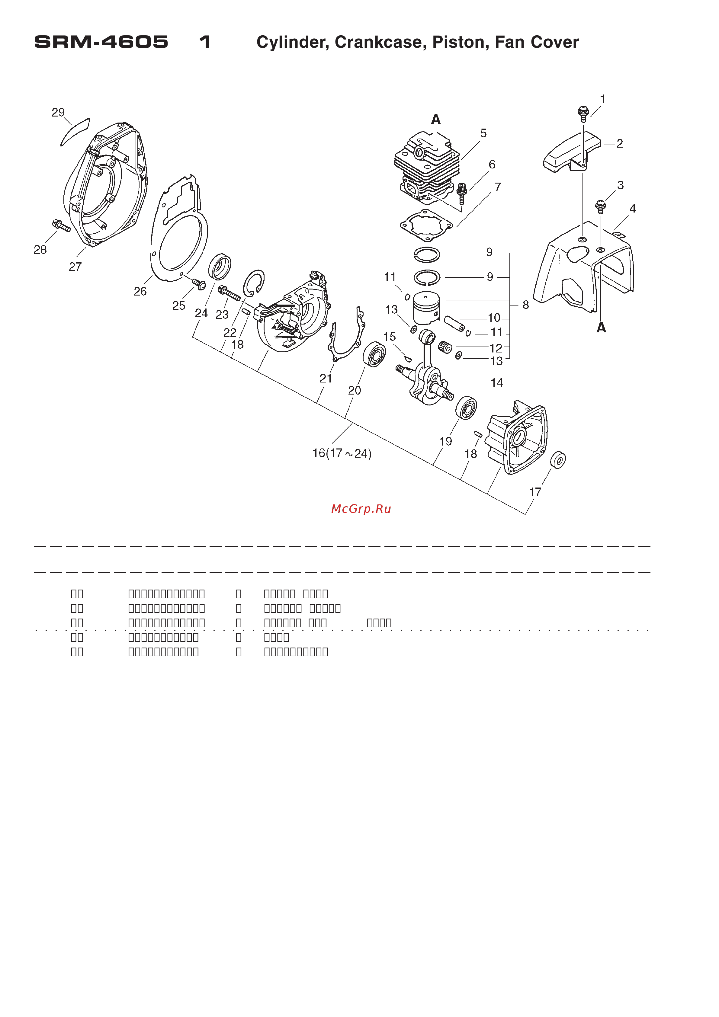 ECHO INCORPORATED ECHO SRM-4605 (деталировка) [3/20] Srm 4605 1 cylinder crankcase piston fan cover