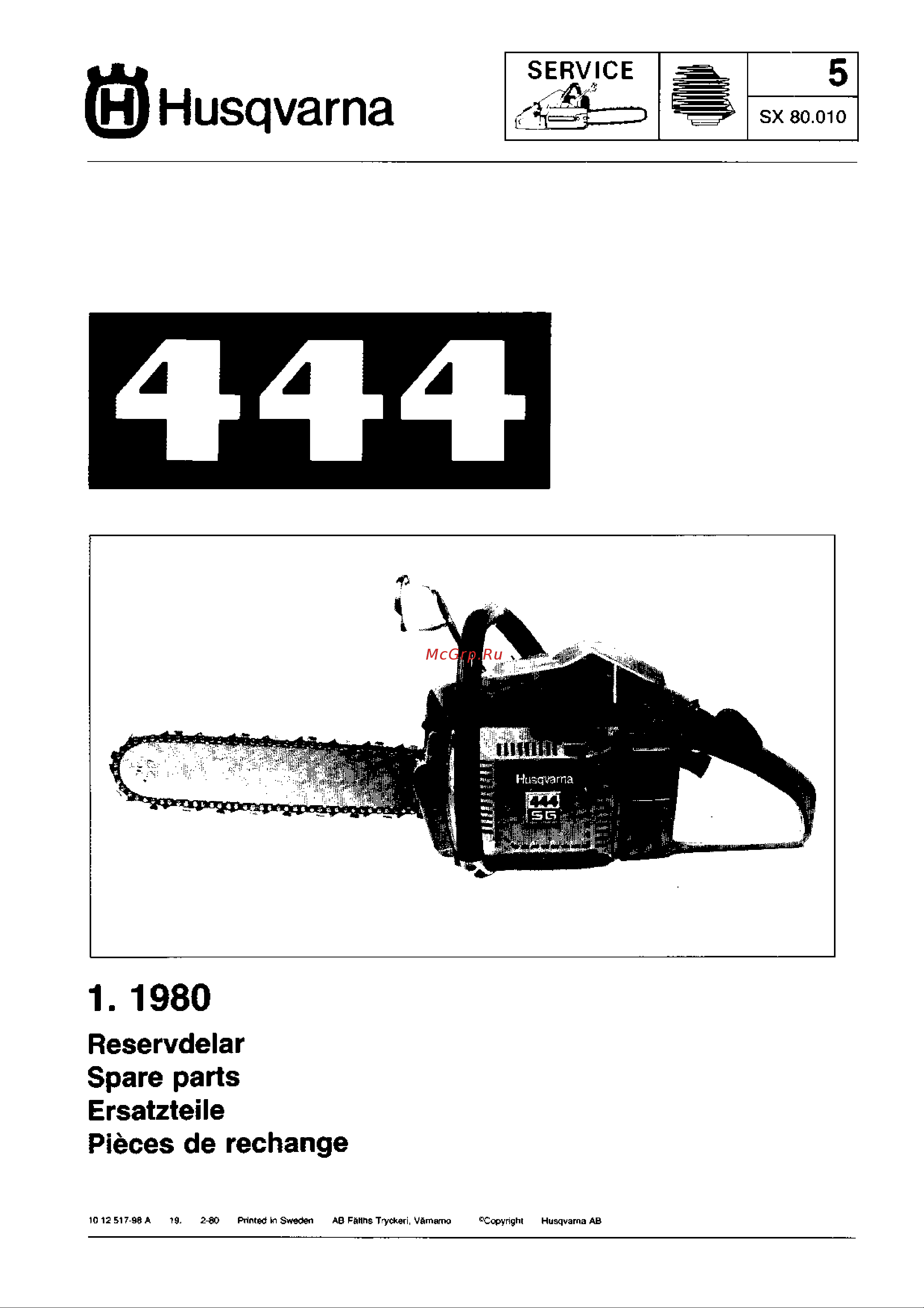 Husqvarna 444 (1980) parts Руководство по эксплуатации онлайн
