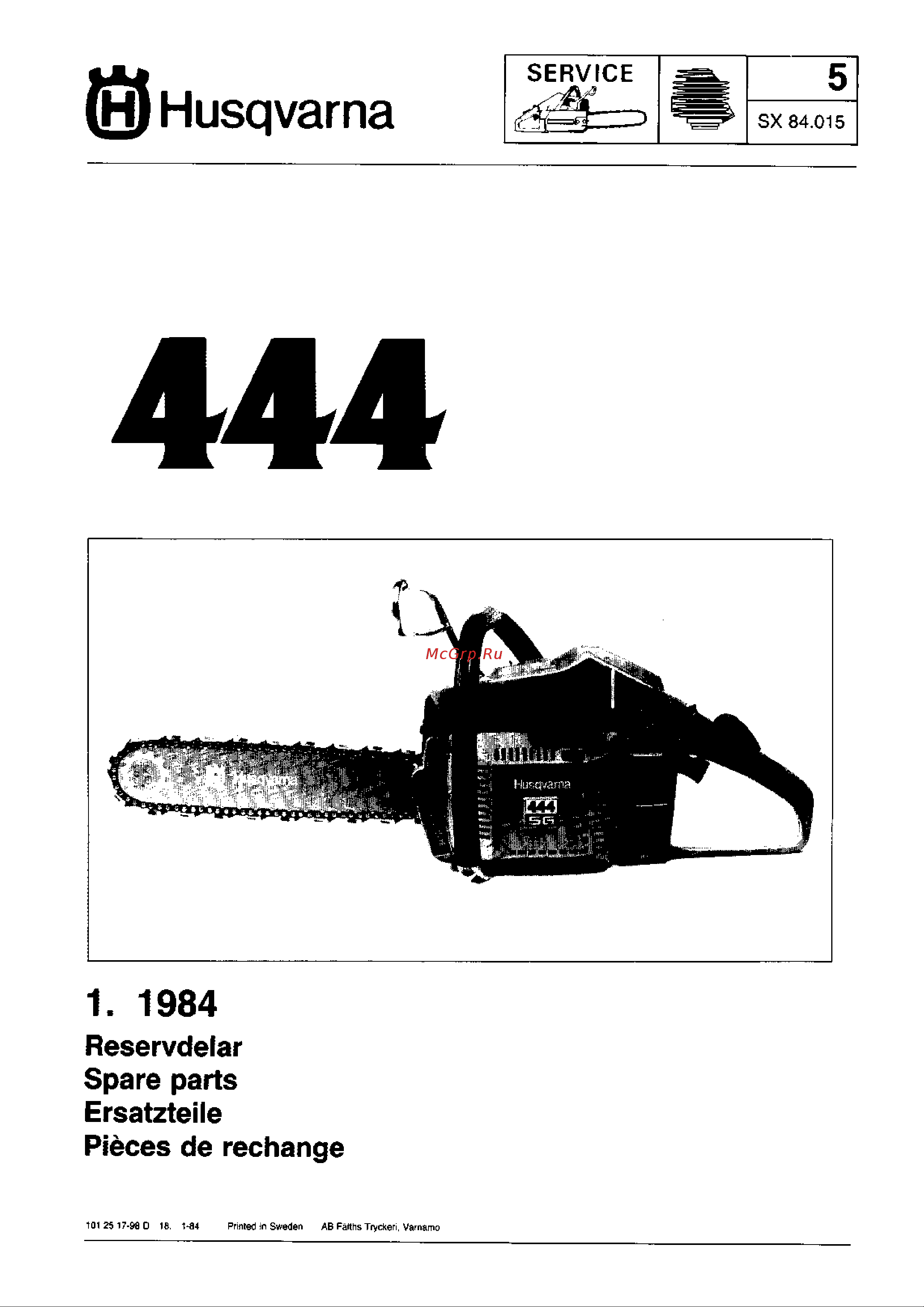 Husqvarna 444 (1984) parts Руководство по эксплуатации онлайн