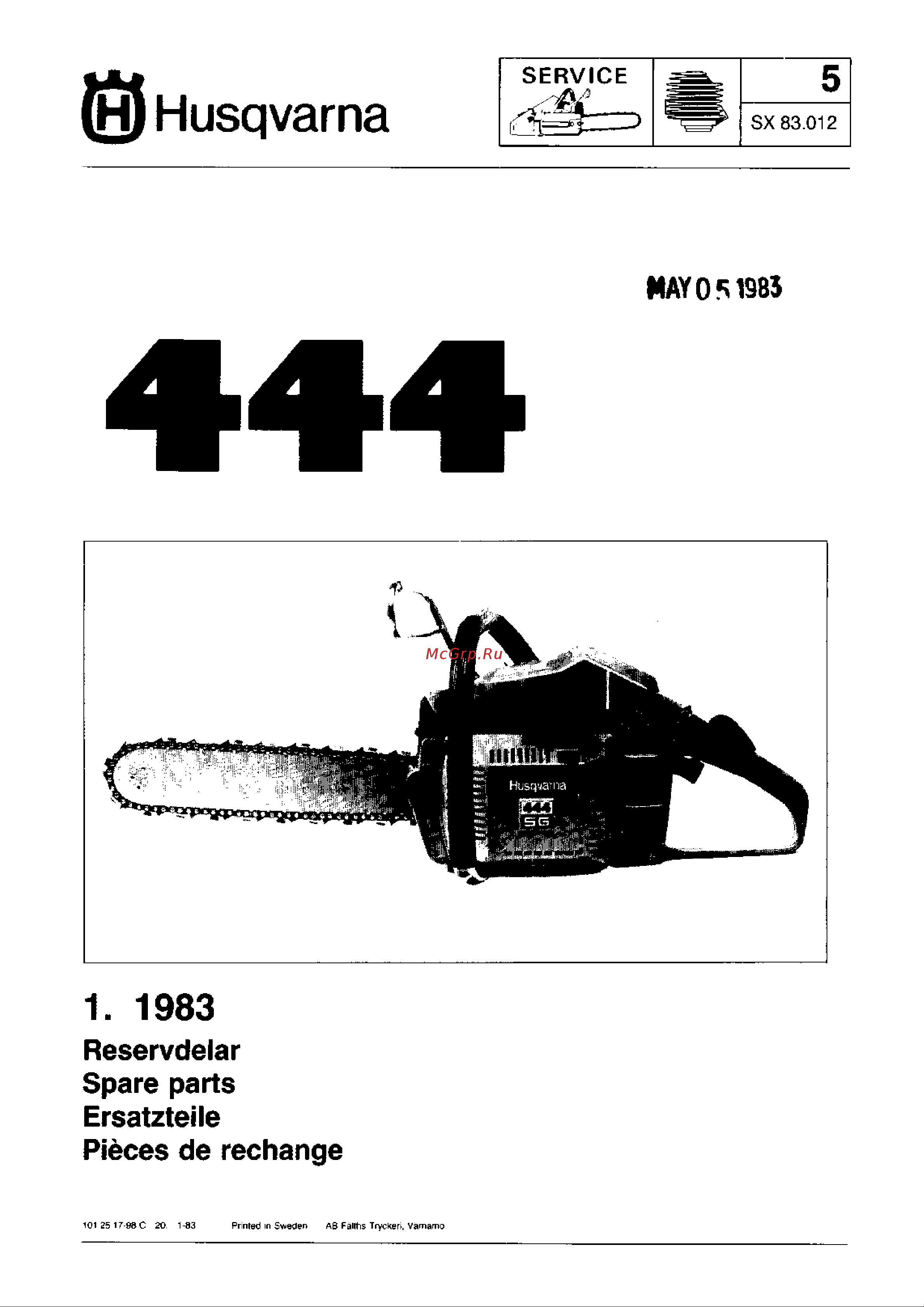 Husqvarna 444 (1983) parts Руководство по эксплуатации онлайн