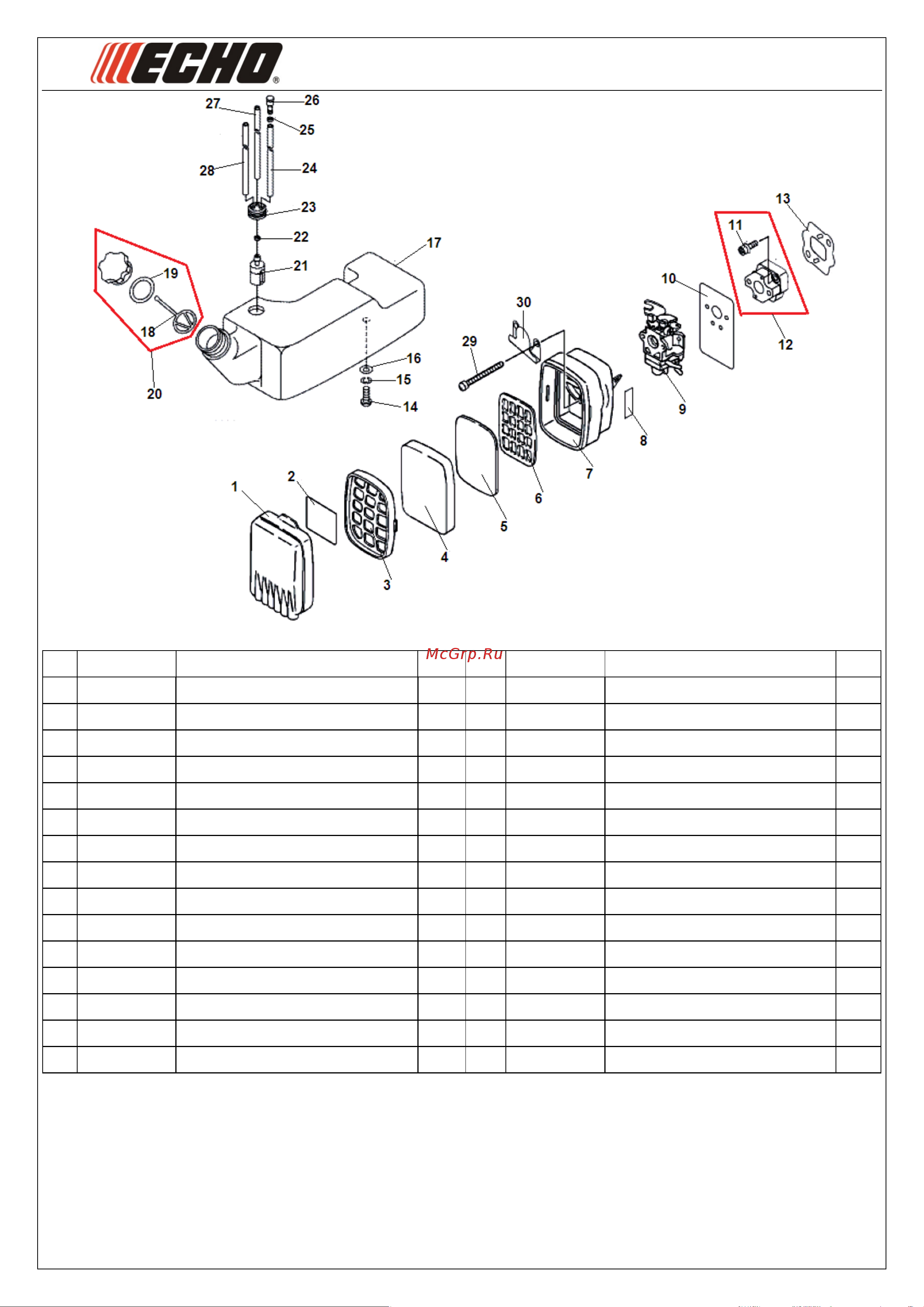 ECHO INCORPORATED ECHO MB-580 (деталировка) [2/9] Иллюстрированный каталог запасных часте