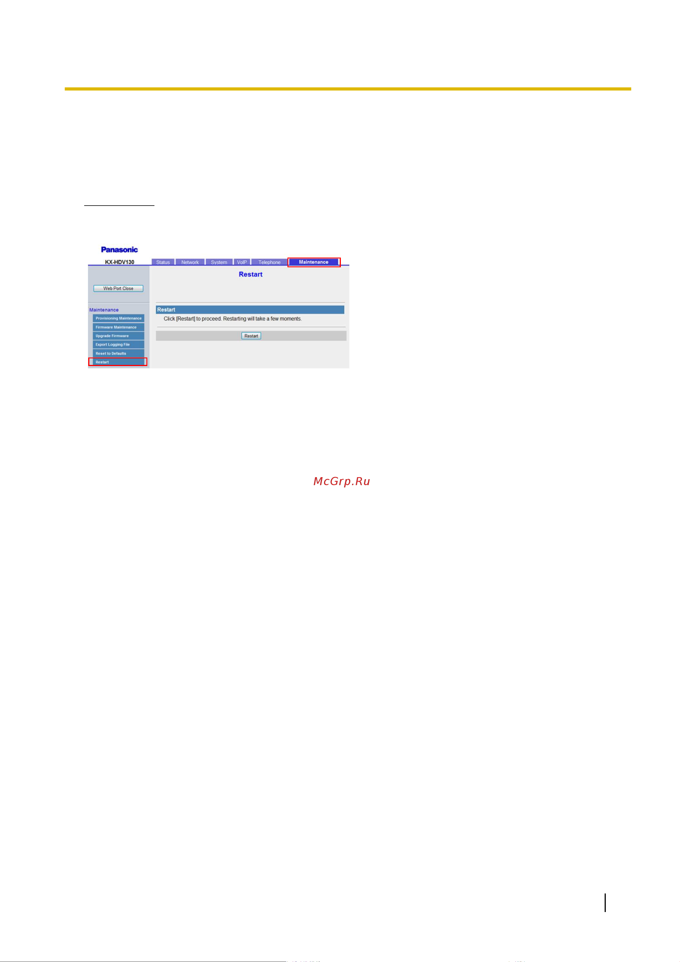 Panasonic KX-HDV130RU [165/340] Restart