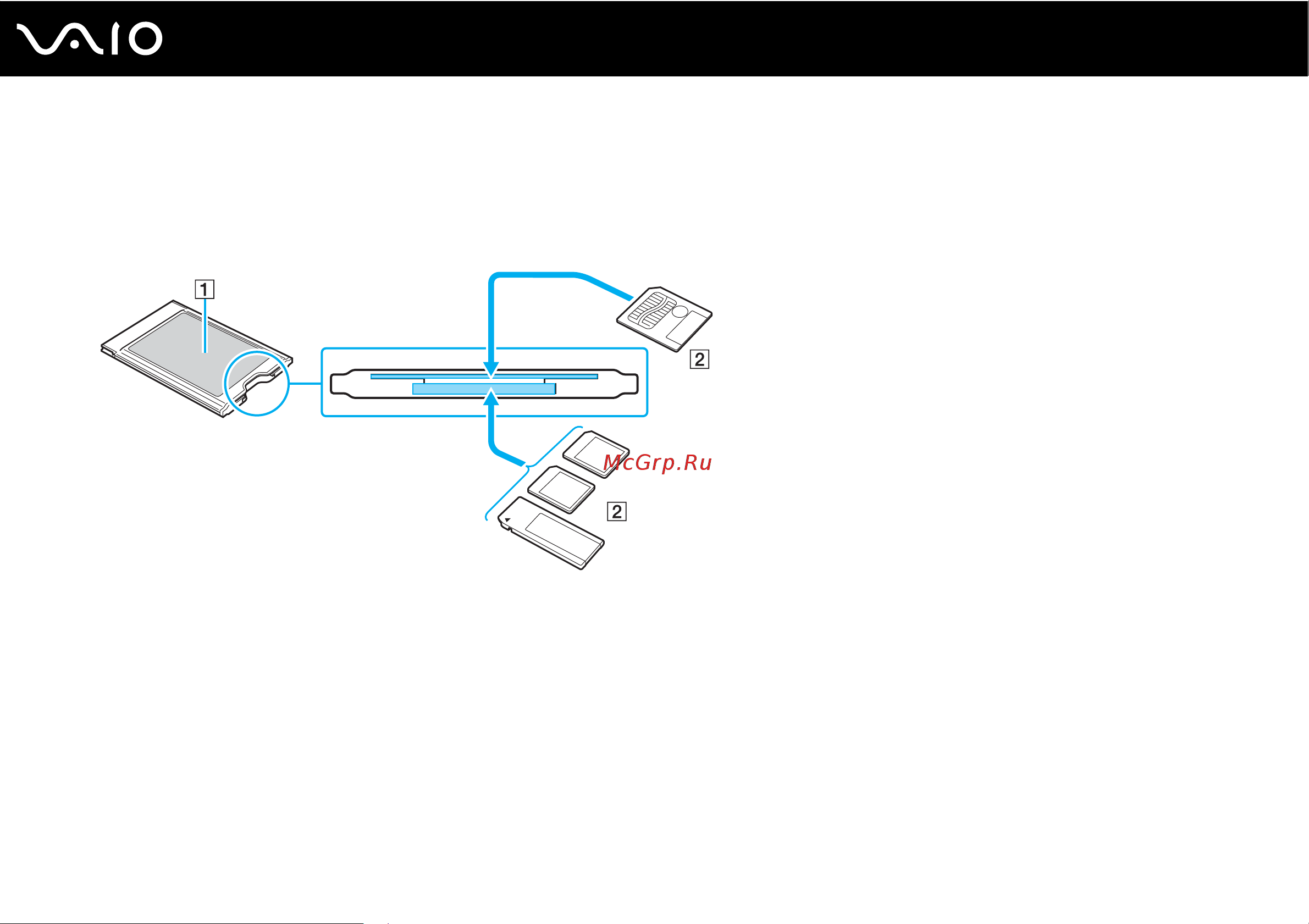 Sony VAIO VGN-FE11MR [63/200] Установка извлечение карты памяти из адаптера карт памяти для гнезда pc card