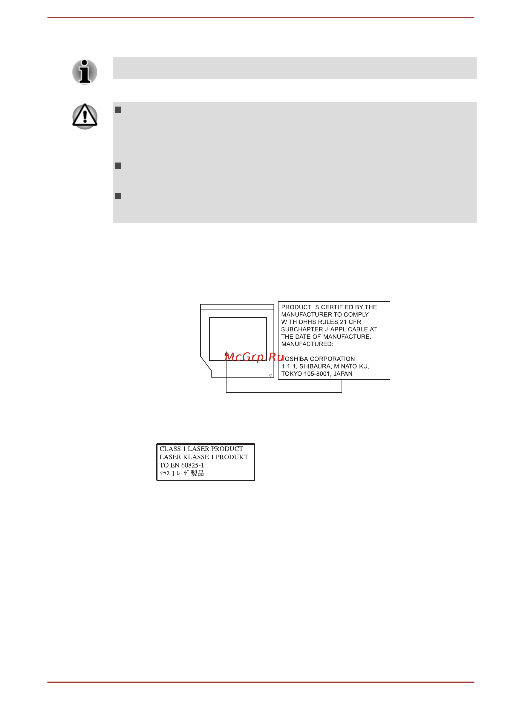 Toshiba Satellite C50-A-L6K [14/134] Optical disc drive safety instructions