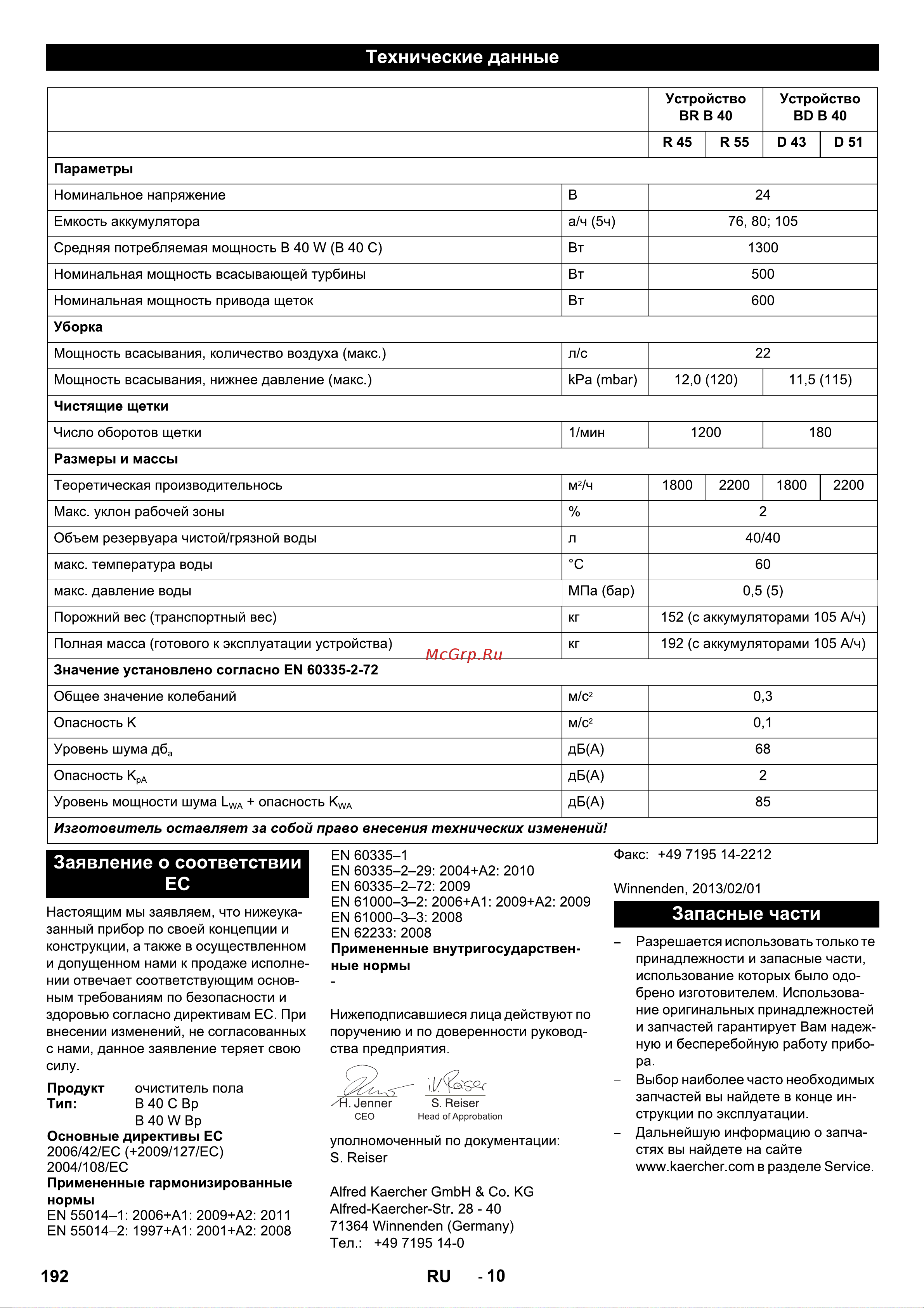Karcher B 40 C Classic Bp D43 (без АКБ) [11/14] _ ab_ cde f