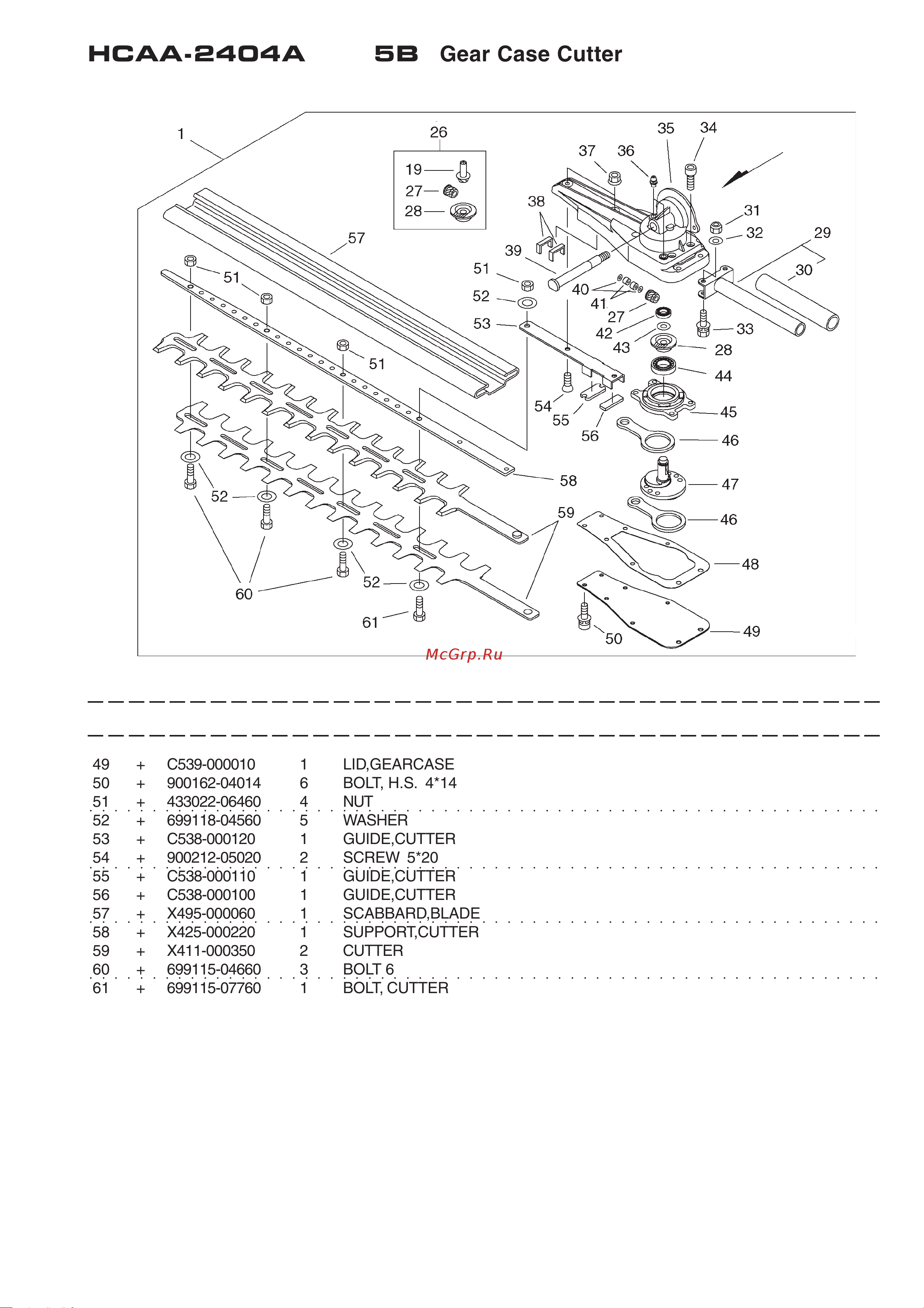 ECHO INCORPORATED ECHO PAS-Садовые ножницы с рег. наклоном (деталировка) [14/17] Hcaa 2404a 5b gear case cutter