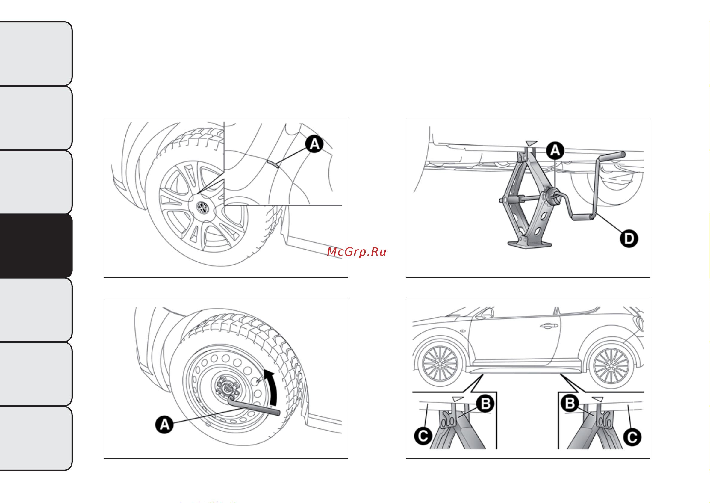 ALFA ROMEO MITO (2014) [164/288] С помощью приспособления a рис 122 распрямите домкрат таким образом чтобы его верхняя часть b рис 123 вошла в лонжерон c