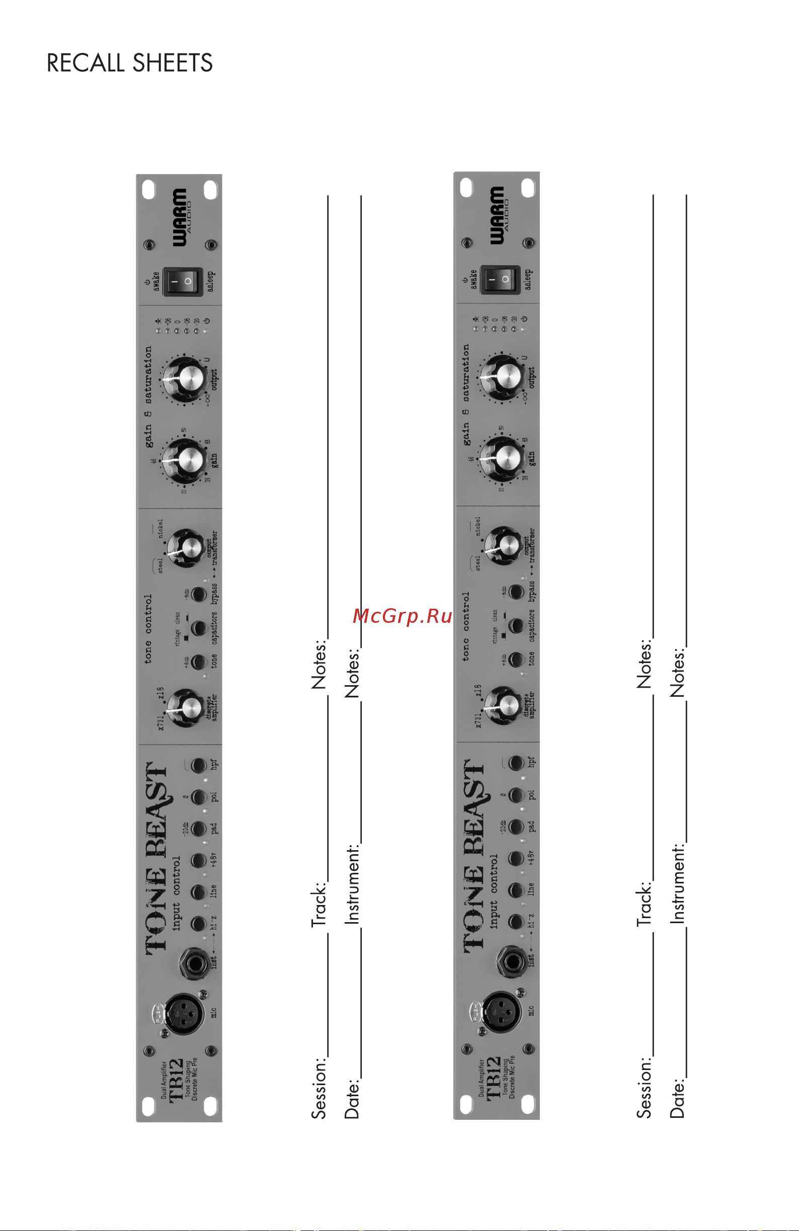 WARM AUDIO TB12 Tone Beast Руководство по эксплуатации онлайн [11/12] 780820