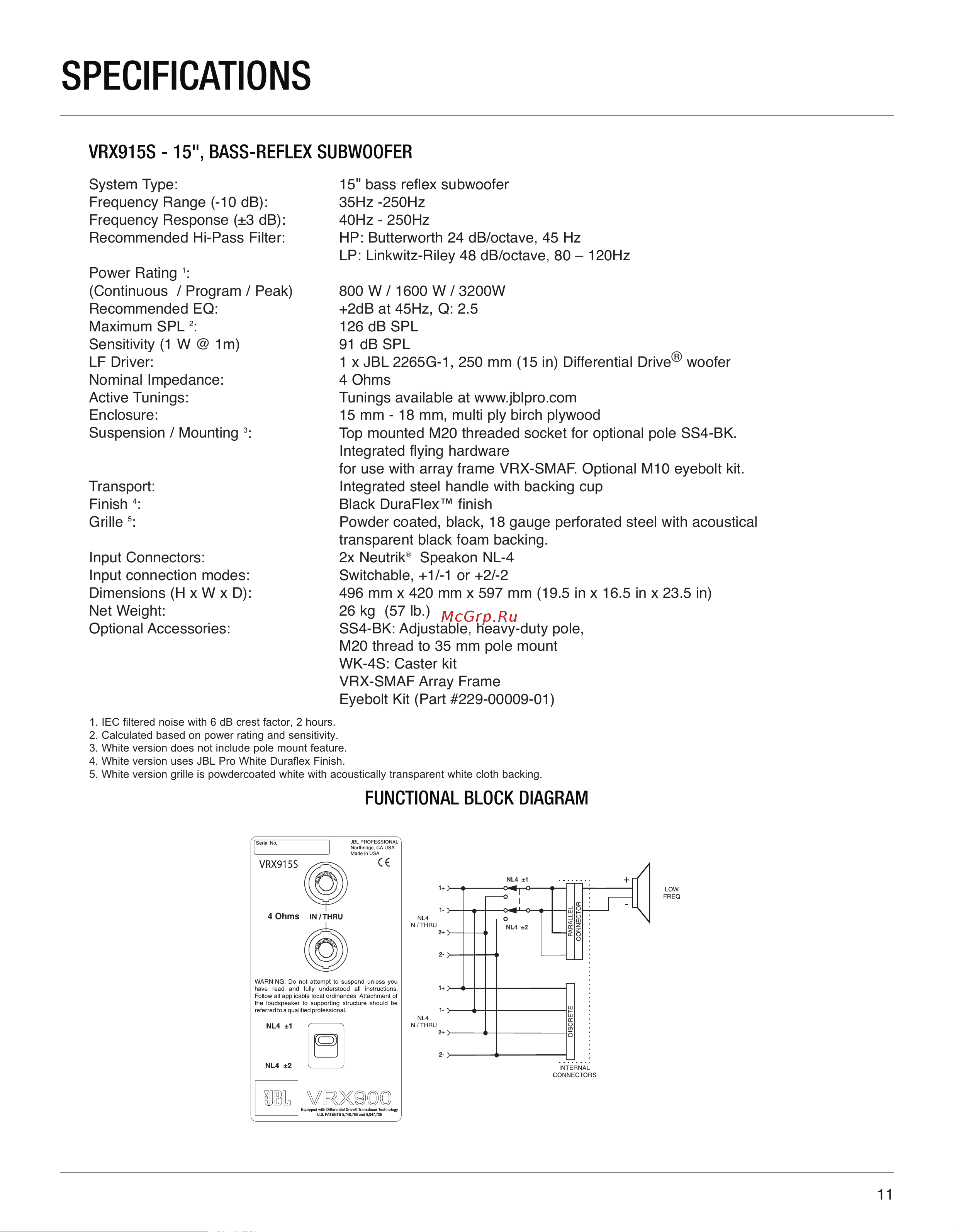 JBL VRX932LA-1 [11/24] Specifications