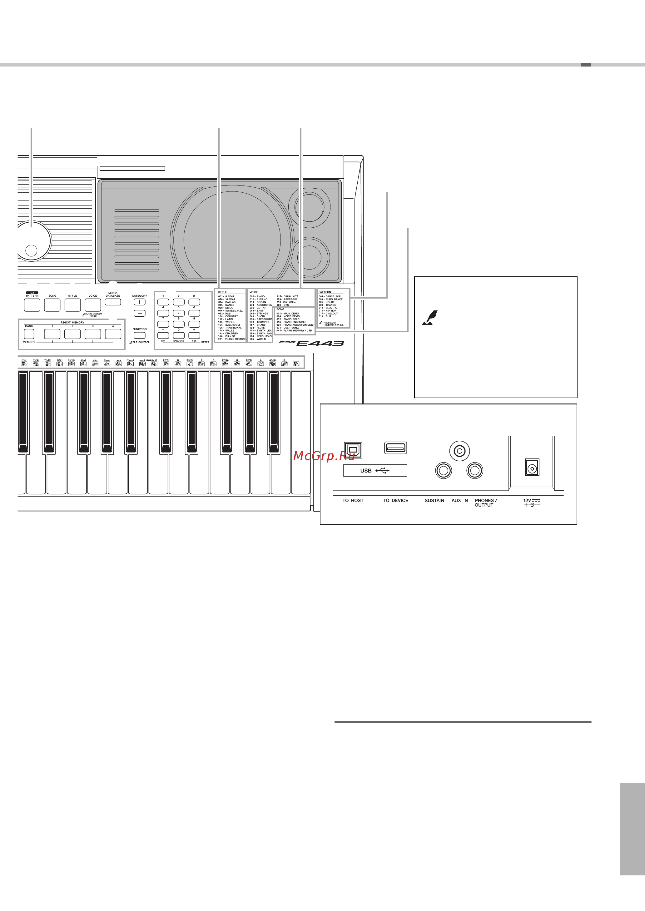 Yamaha PSR-E443IUX [11/72] Задняя панель