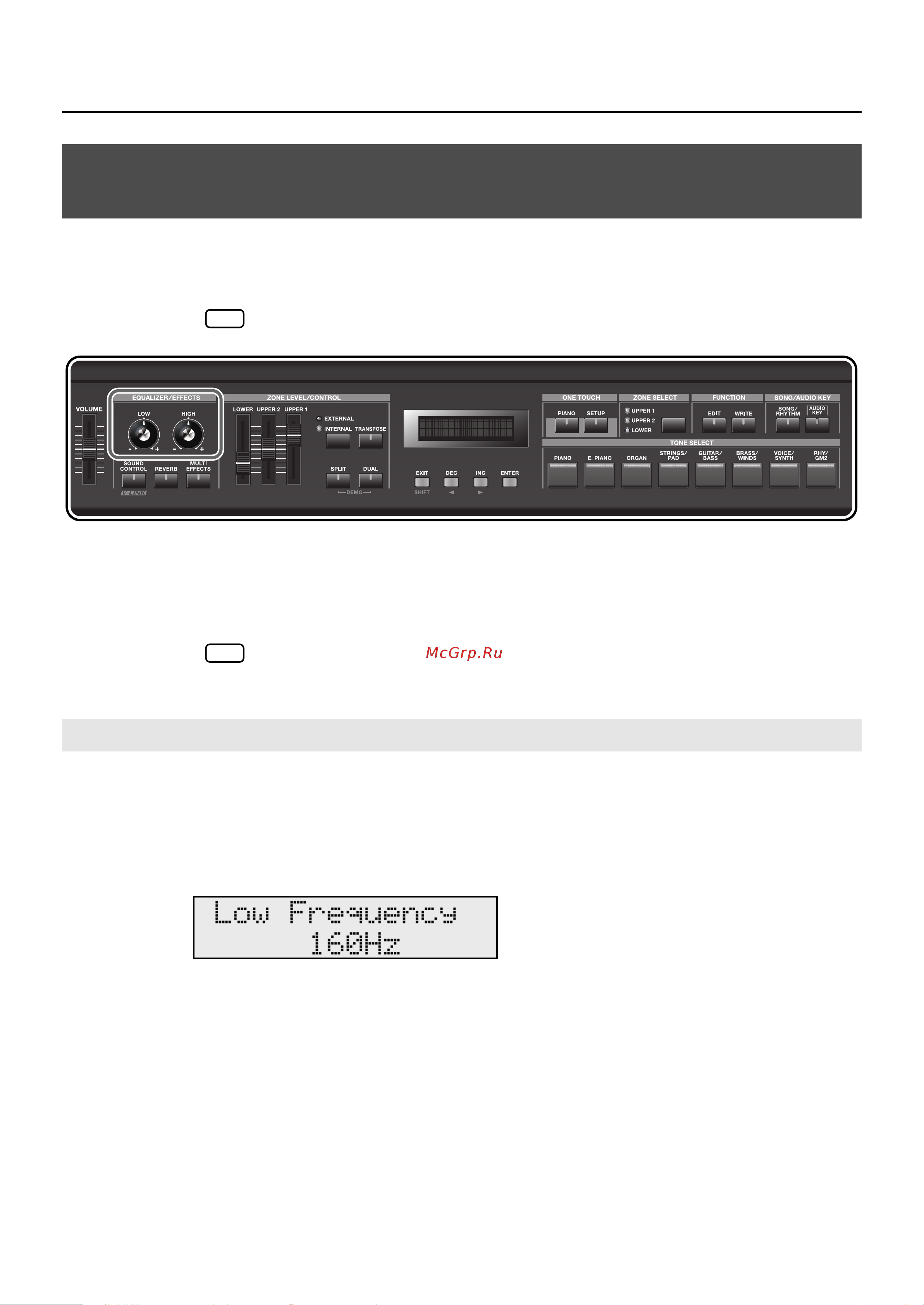 Roland RD-300GX [36/108] Adjusting the levels of each frequency range equalizer knobs