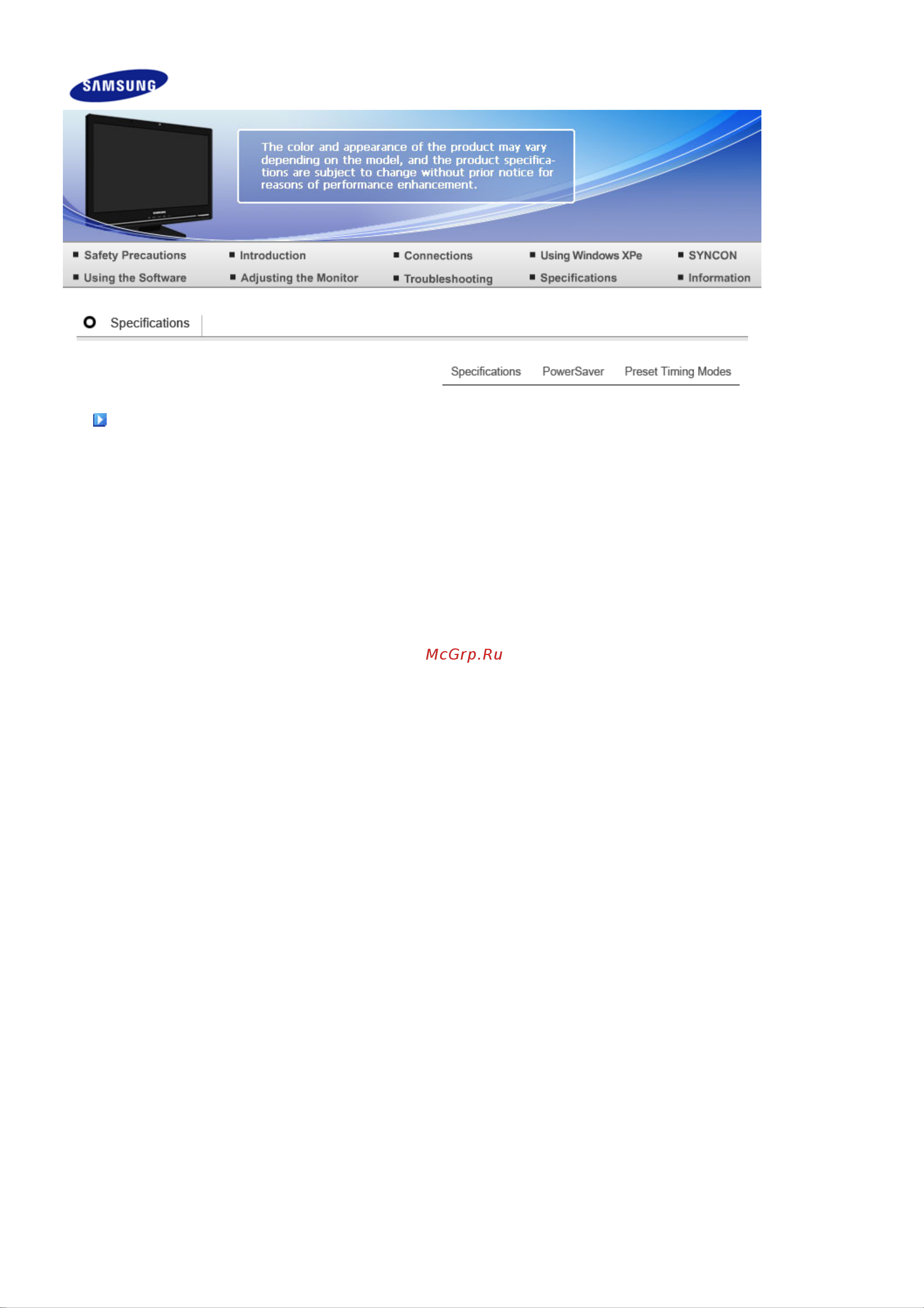 Samsung 220TN [87/94] Specifications