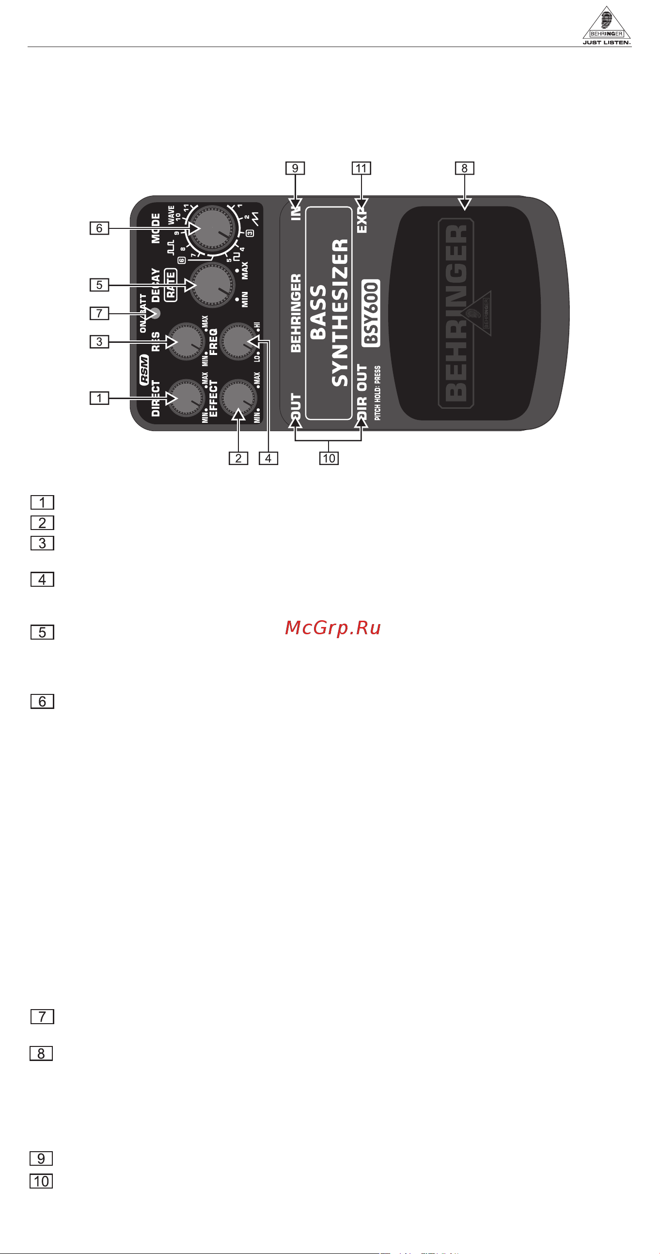 Behringer BASS SYNTHTSIZER BSY600 Руководство по эксплуатации онлайн