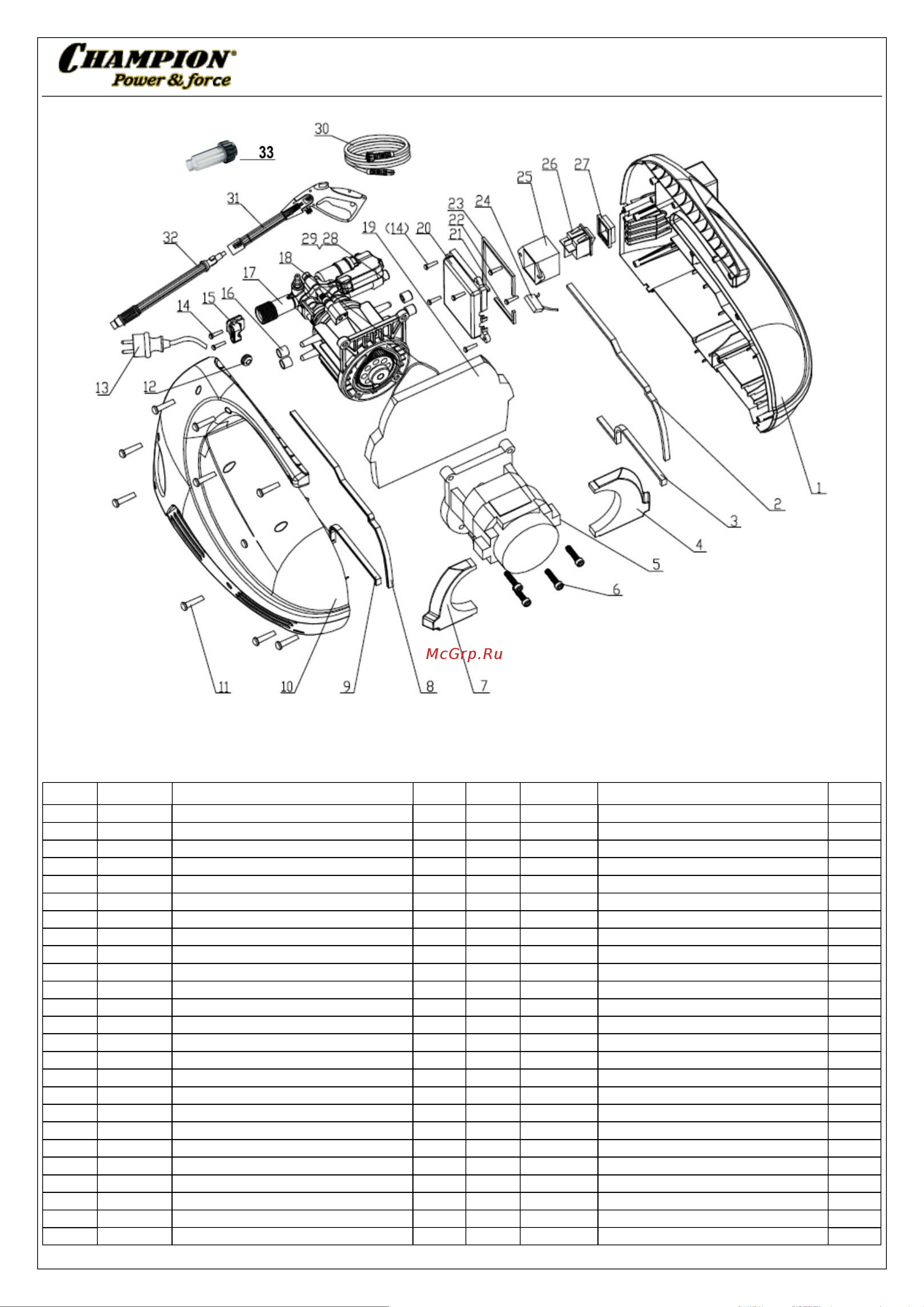 Champion HP2130 - деталировка Руководство по эксплуатации онлайн