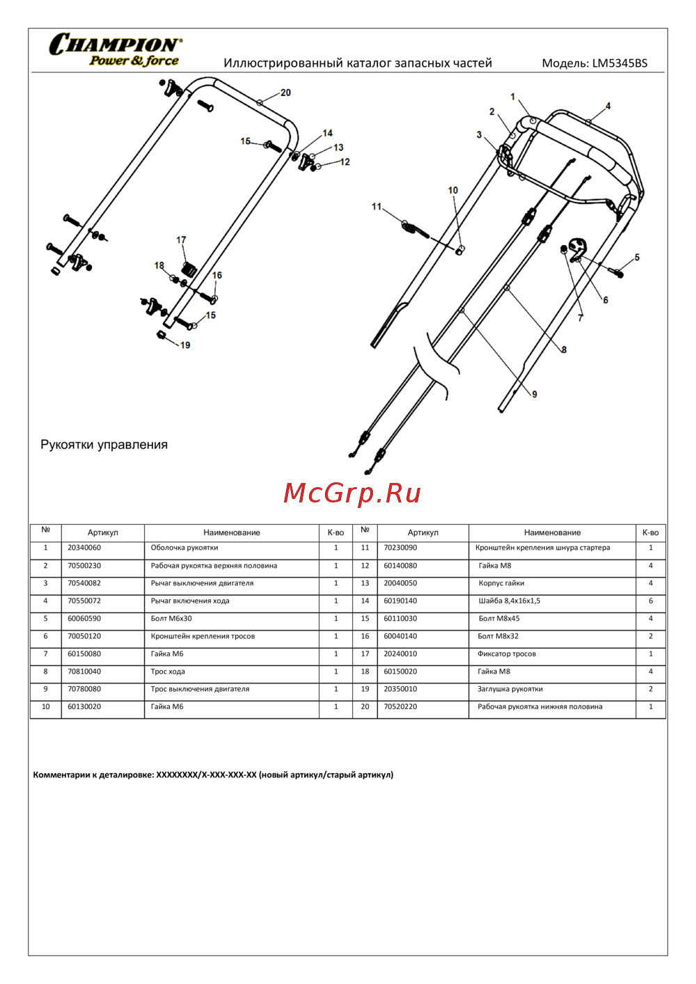 Champion LM5345BS - деталировка Руководство по эксплуатации