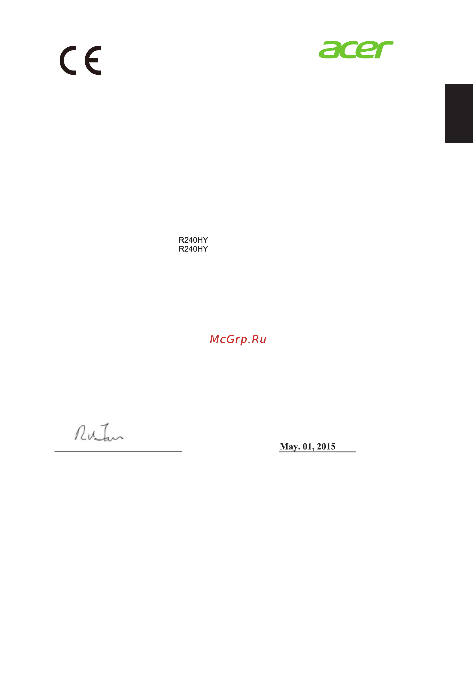 Acer R240HYbidx [9/28] Declaration of conformity