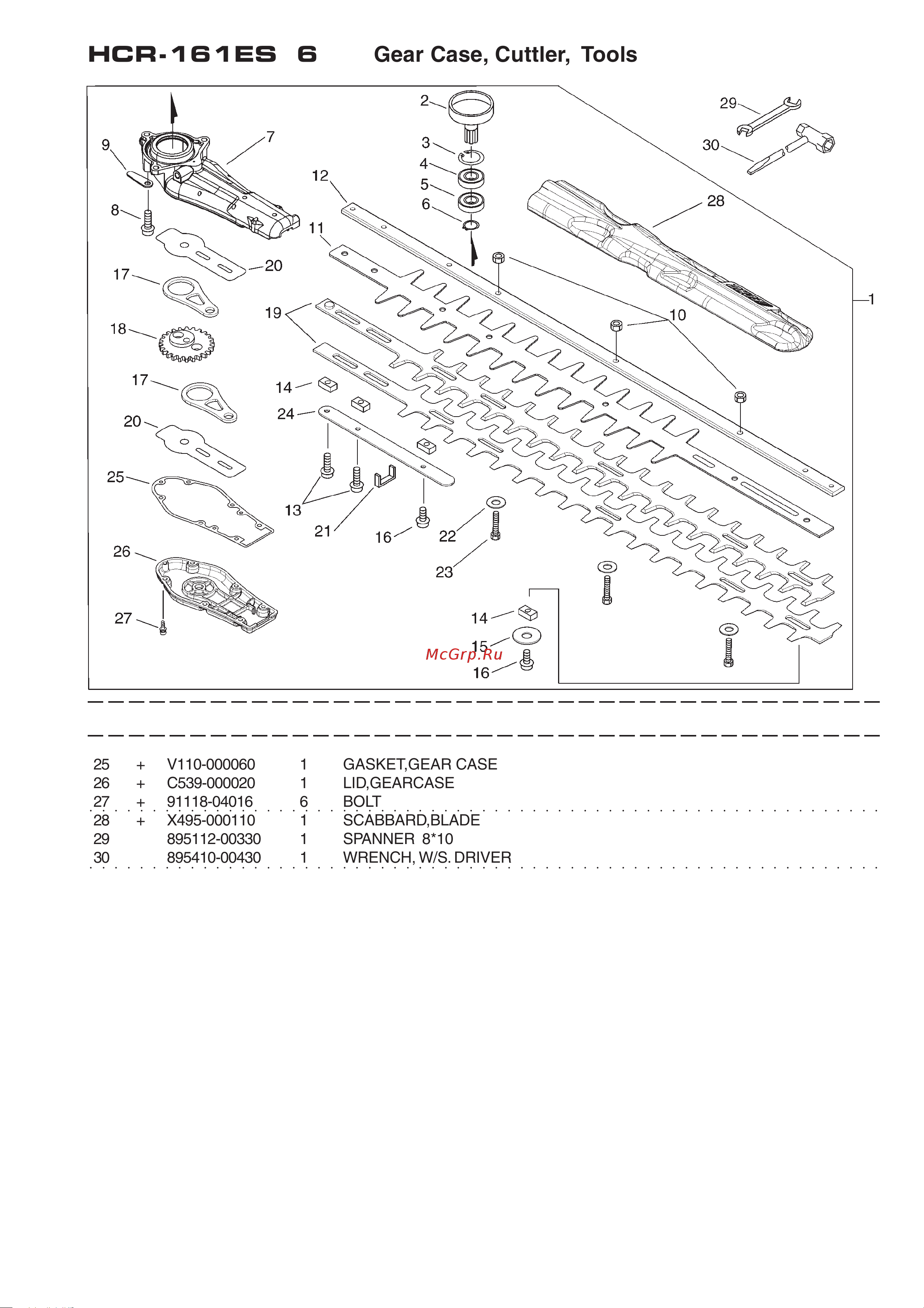ECHO INCORPORATED ECHO HCR-161ES (деталировка) [10/16] Hcr 161es 6 gear case cuttler tools