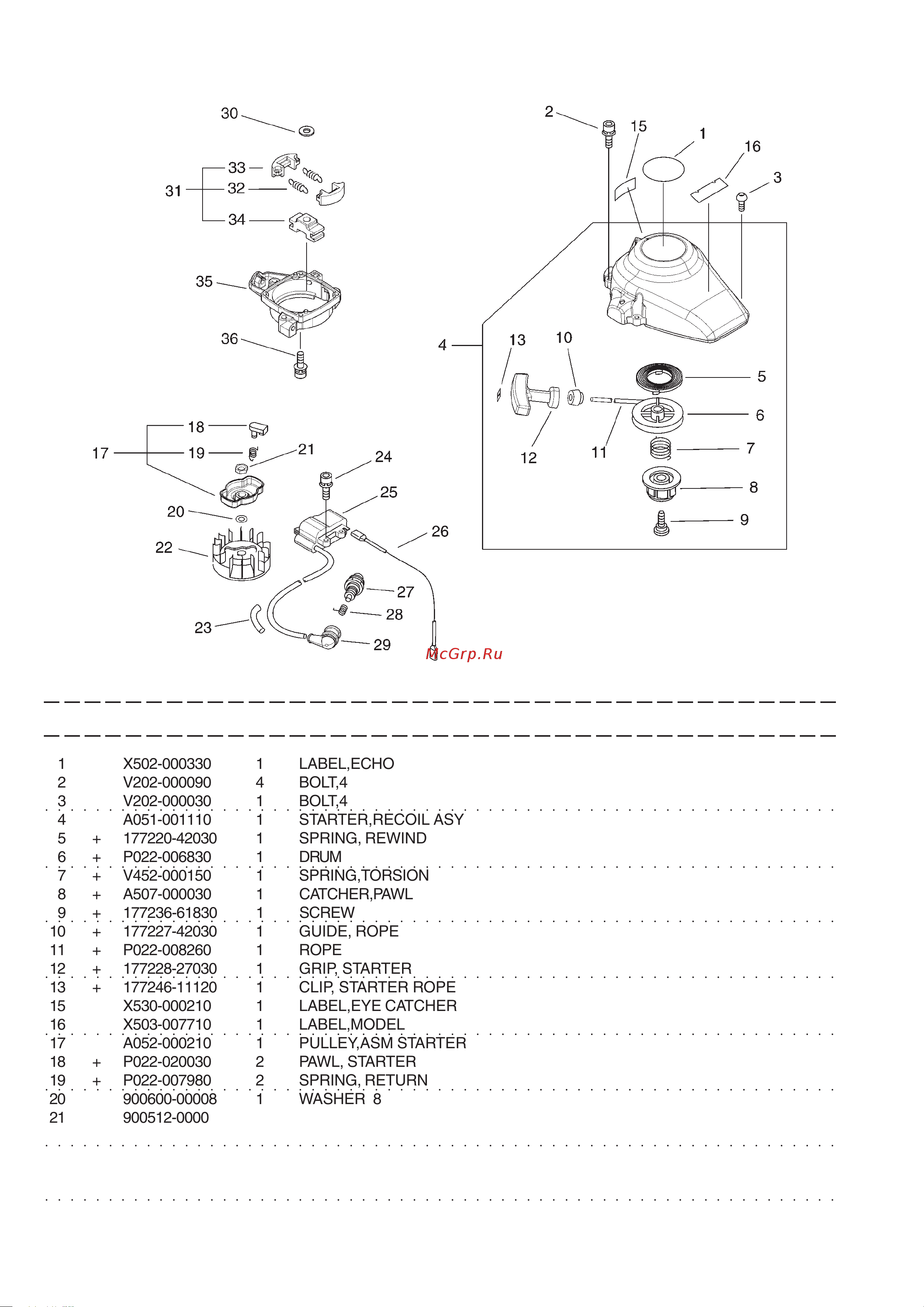 ECHO INCORPORATED ECHO HCR-161ES (деталировка) [3/16] Hcr 161es 2 starter magneto clutch