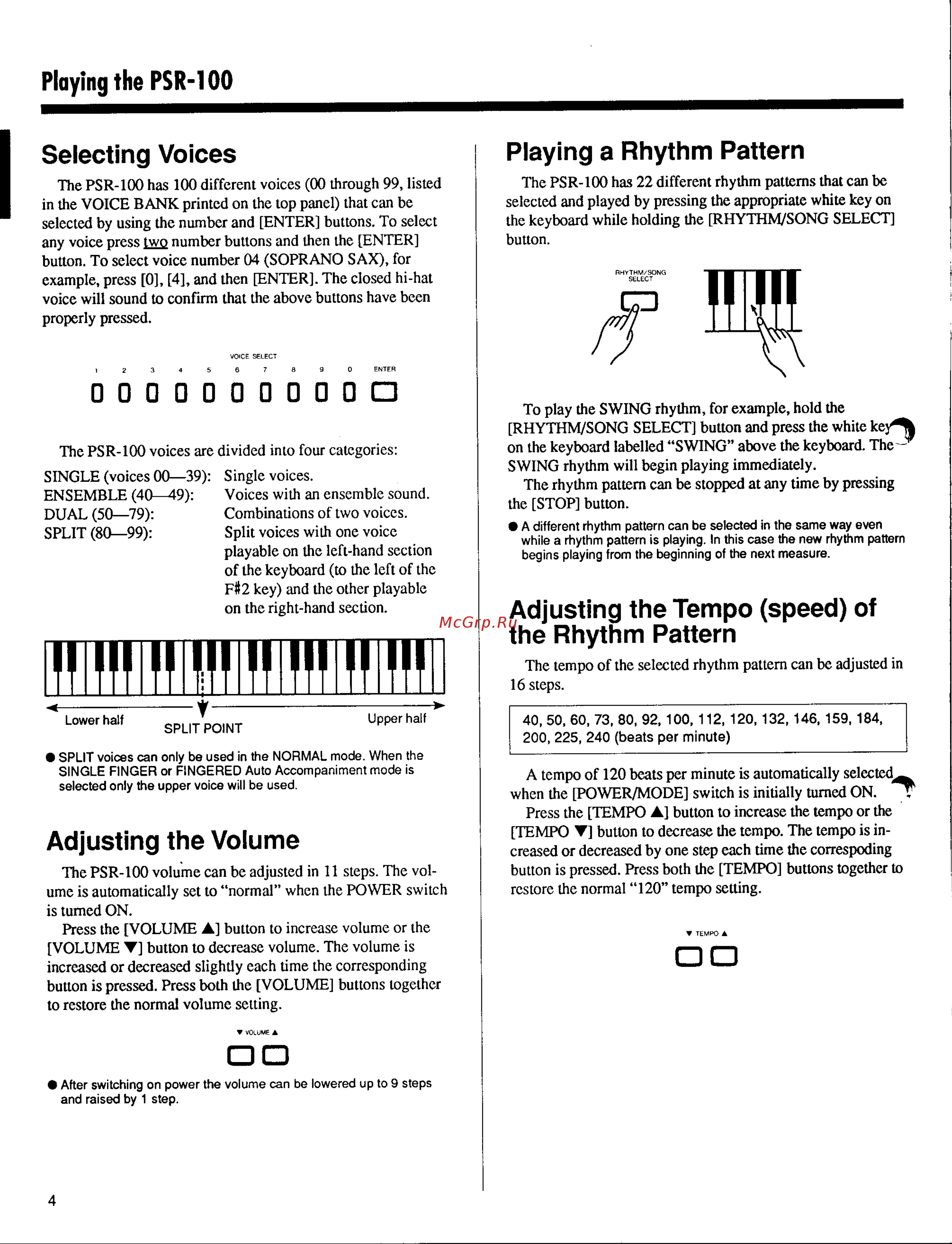 Yamaha PSR-100 Руководство по эксплуатации онлайн [6/10] 782247