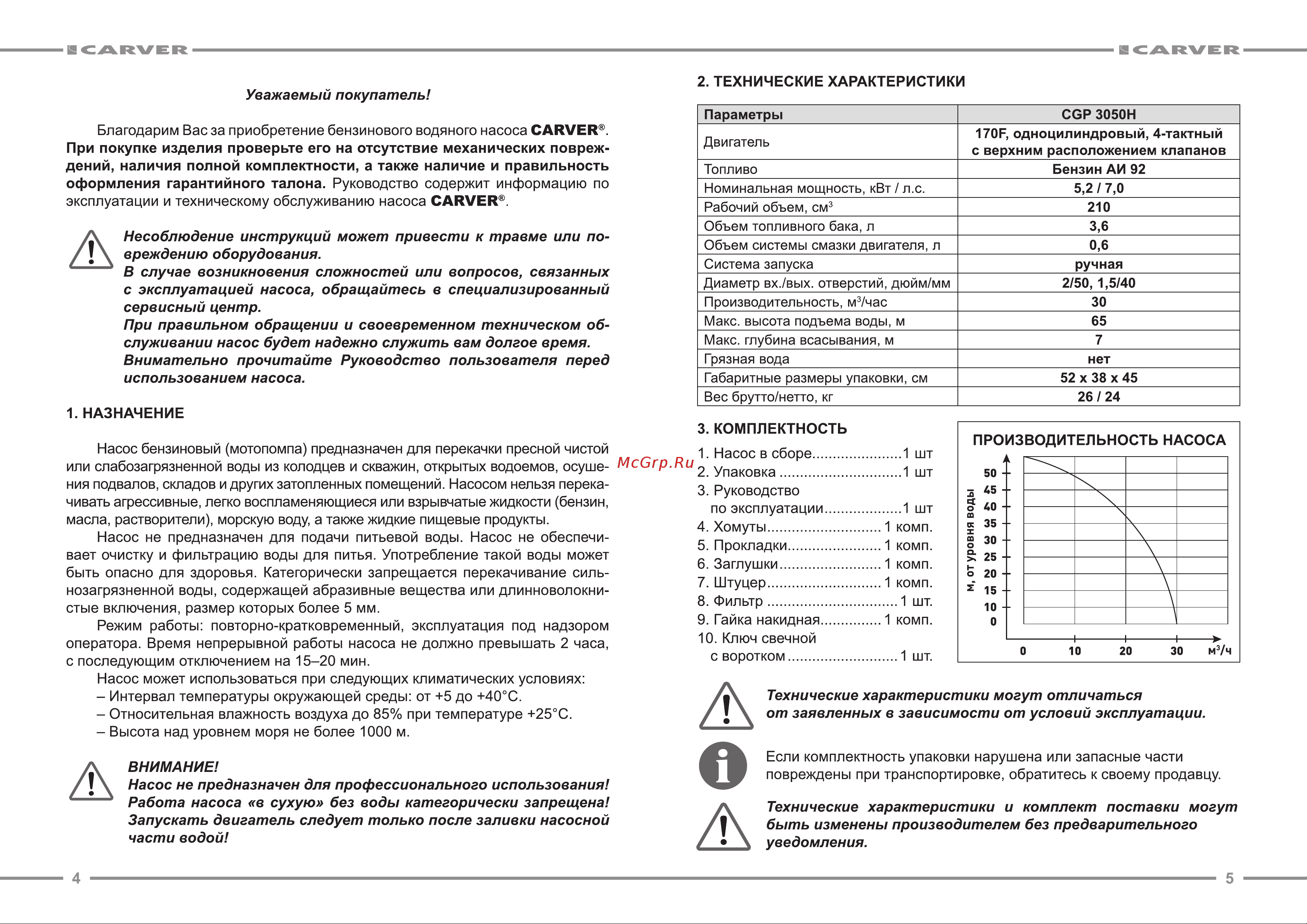 ООО УРАЛОПТИНСТРУМЕНТ CARVER CGP 3050H Руководство по эксплуатации онлайн [3/13] 782441