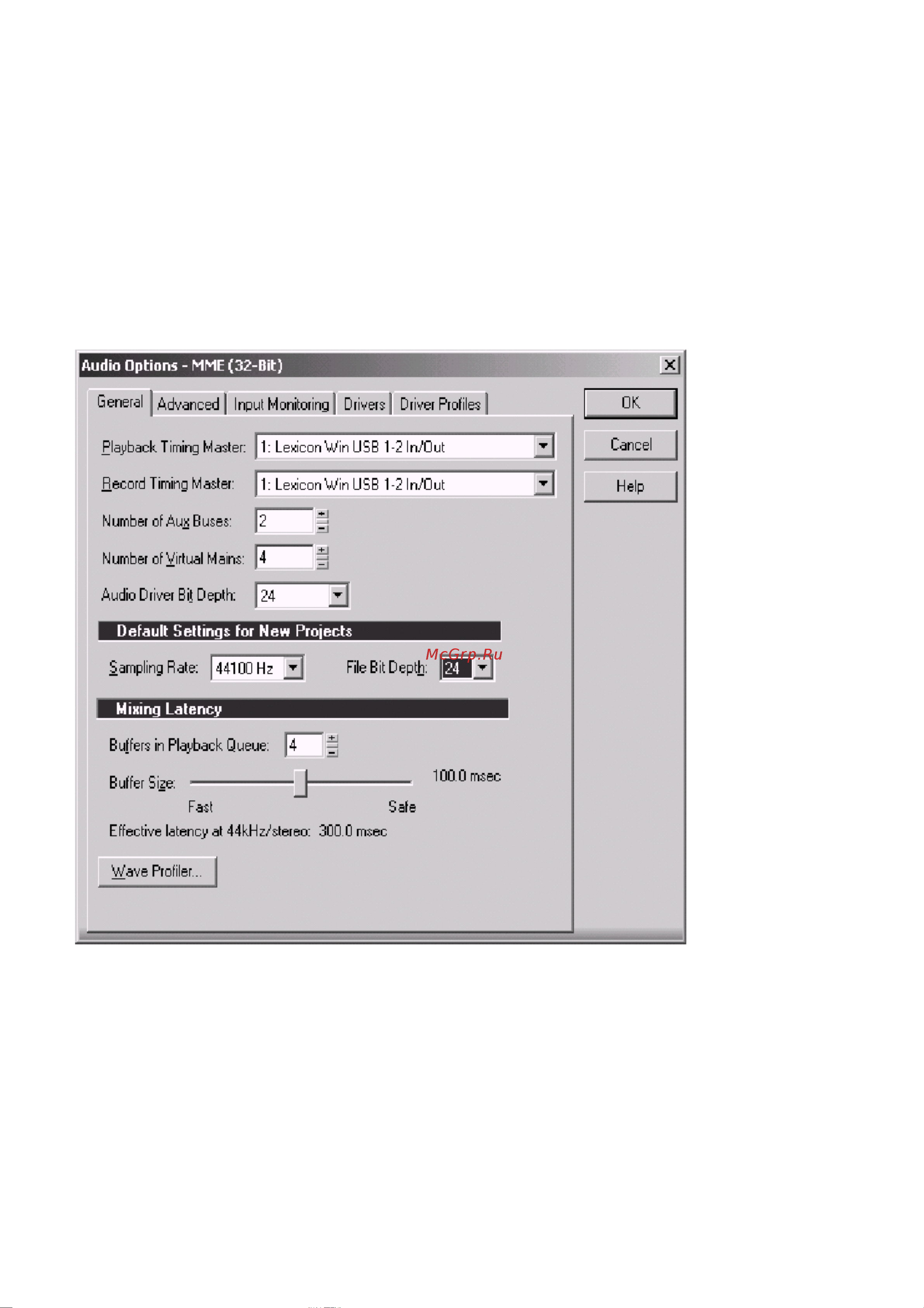 Lexicon OMEGA Studio [17/21] Ñèíõðîíèçàöèÿ çàïèñè è âîñïðîèçâåäåíèÿ íà windows 2000 è windows xp