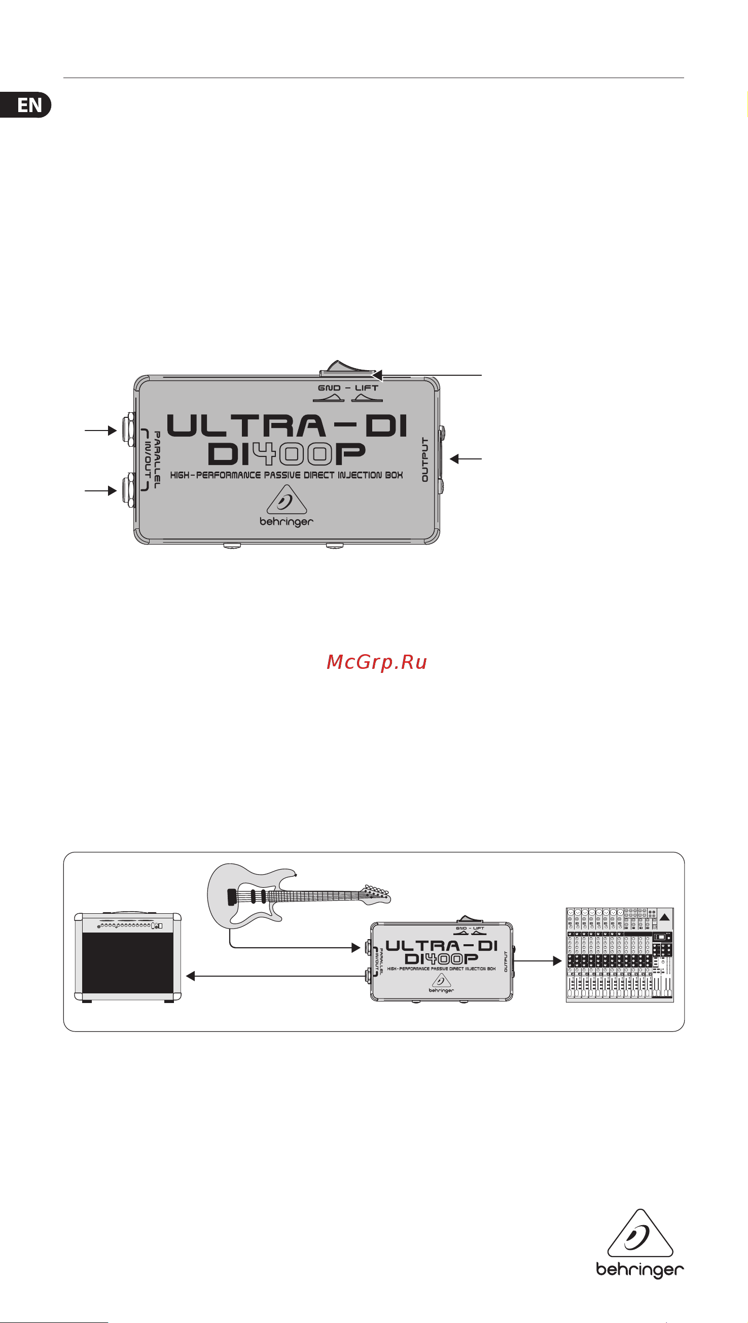 Behringer DI400P Руководство по эксплуатации онлайн