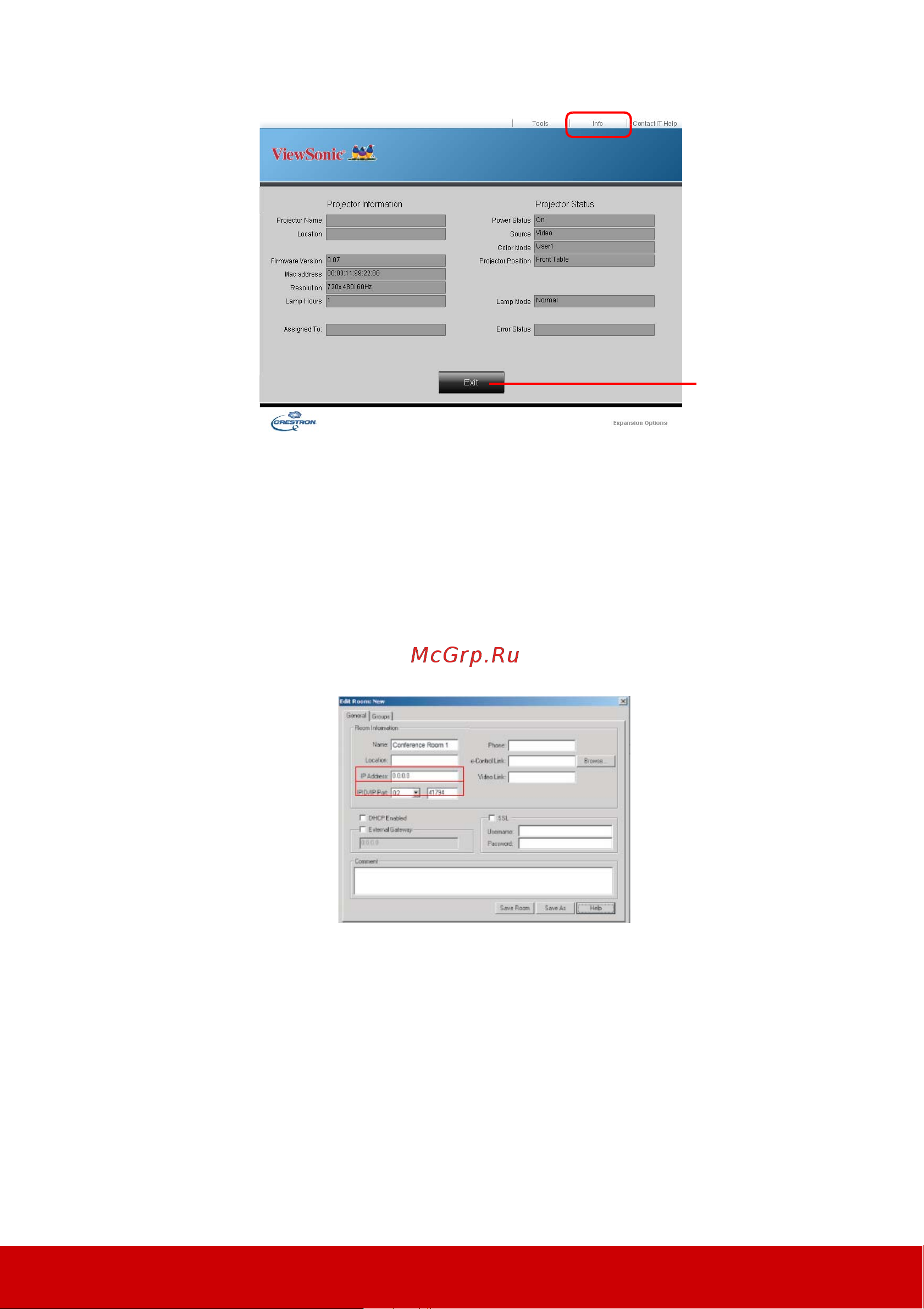 Viewsonic VA1921a [56/100] Поддерживаются форматы pjlink snmp amx и xpanel