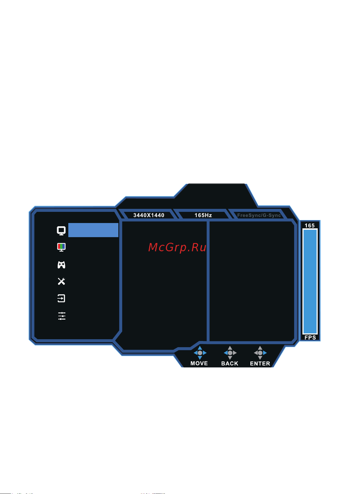 Thunderobot KQ34C144C [10/27] В таблице ниже указана структура экранного меню монитора с комментариями по настройкам