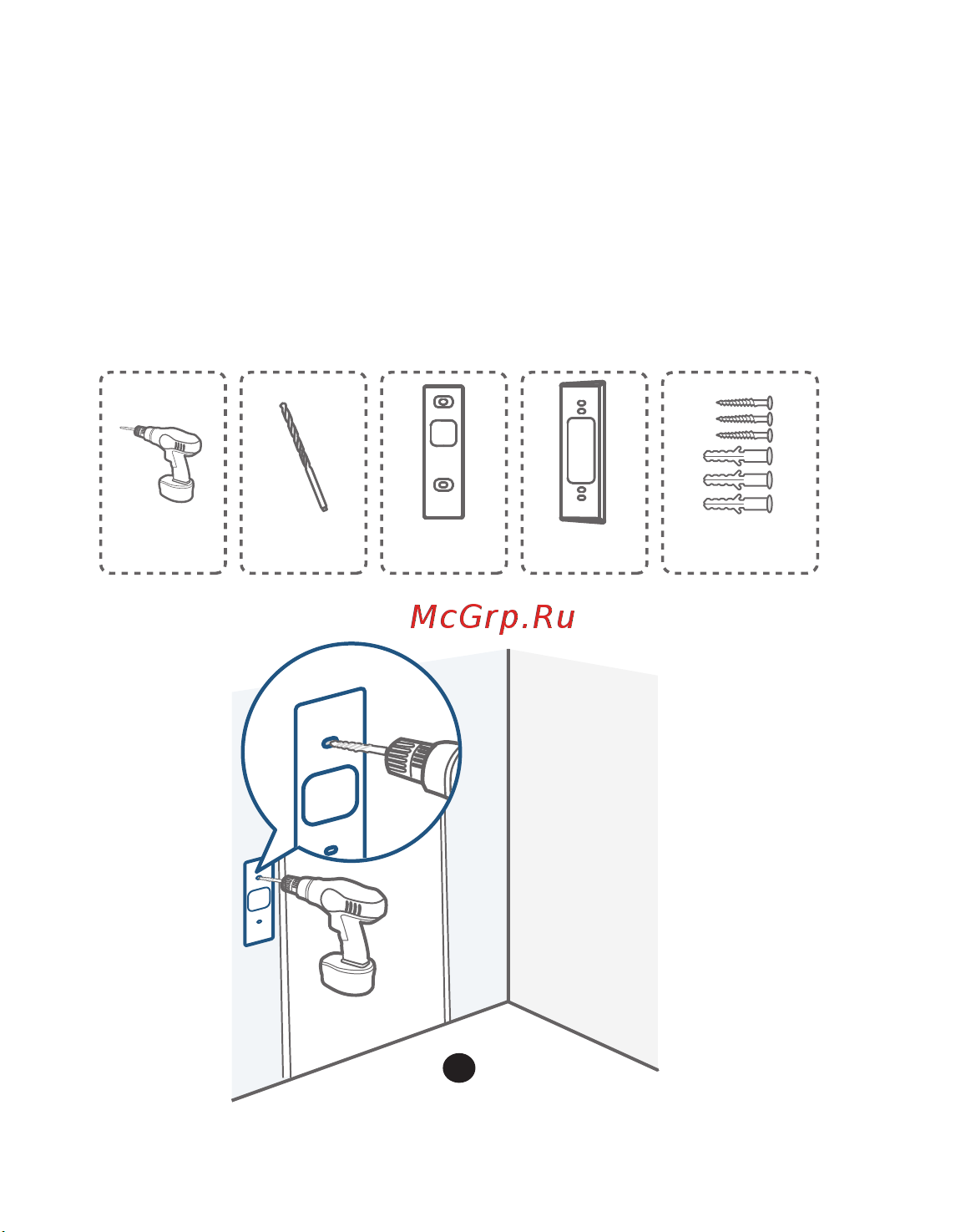 Eufy Doorbell Slim Black (EUF-E8220311-BK) [25/32] Просверлите 2 отверстия в карте расположения отверстий под крепление с помощью сверла 15 64 6 мм