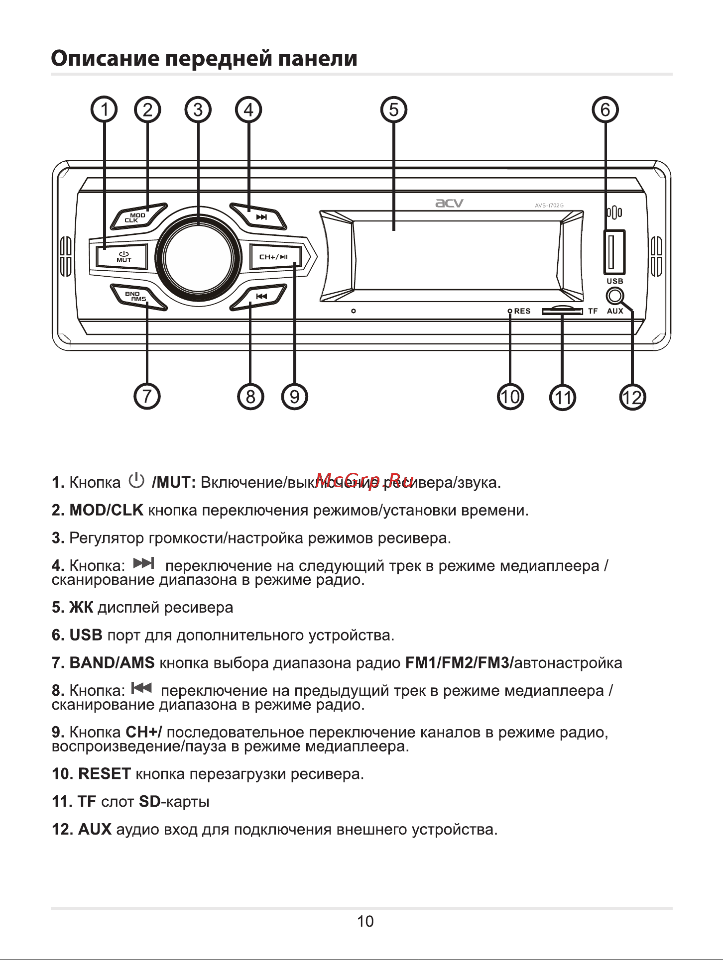 ACV AVS-1702R [10/16] Страница 10