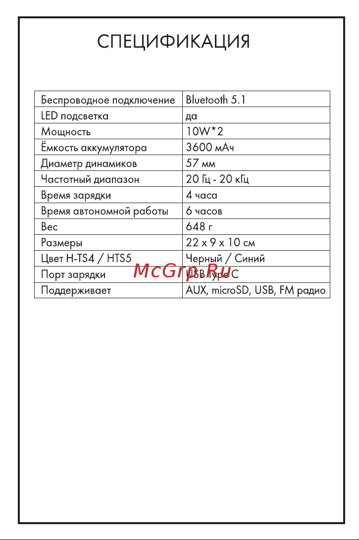 Hiper Vibe Blue (H-TS5) Руководство по эксплуатации онлайн [4/12] 785317