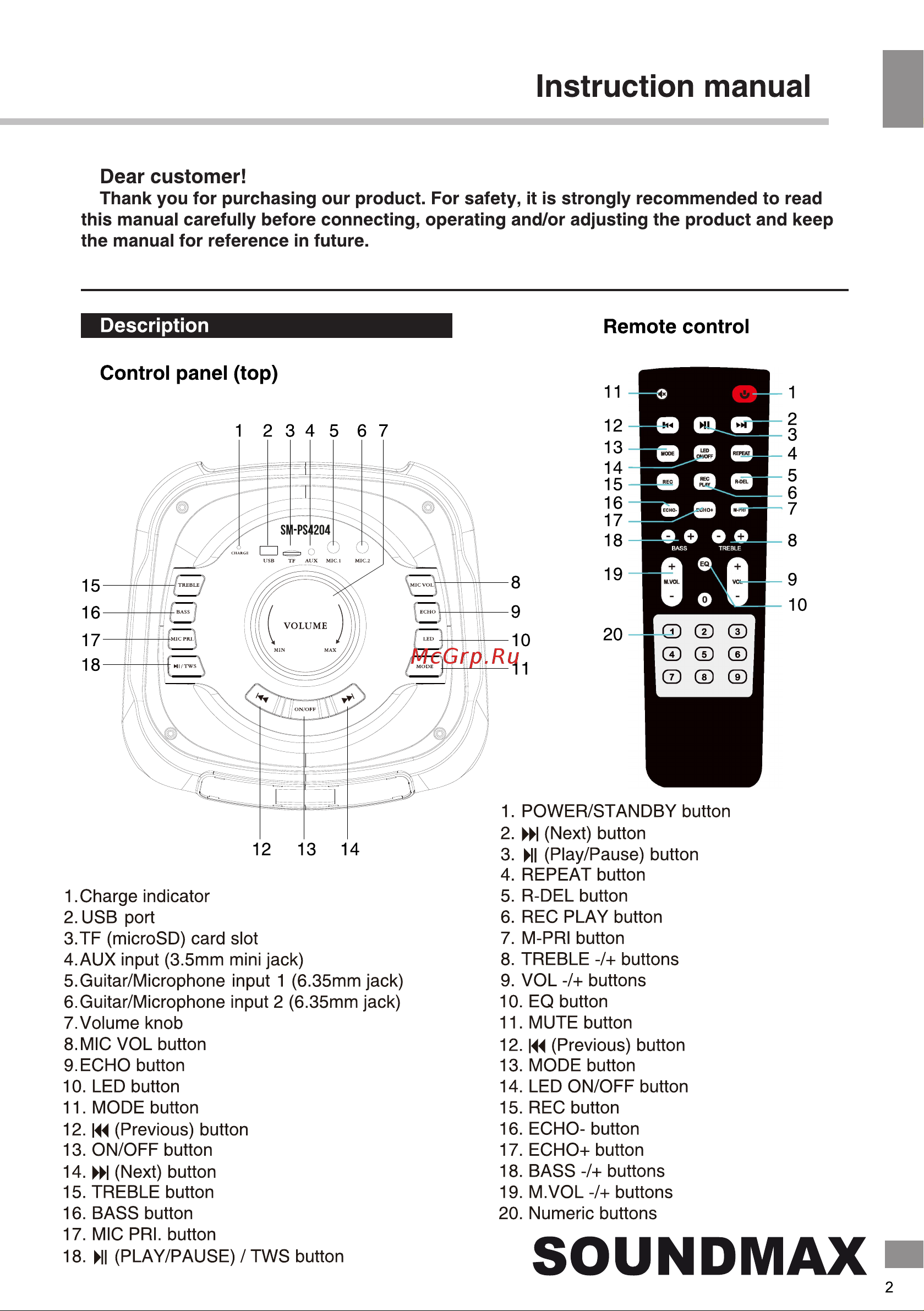 Soundmax SM-PS4204 Руководство по эксплуатации онлайн [3/18] 785378
