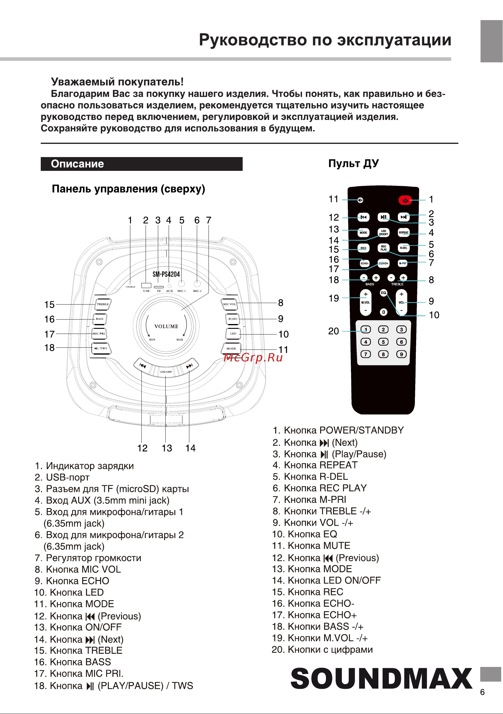 Soundmax SM-PS4204 Руководство по эксплуатации онлайн [7/18] 785378