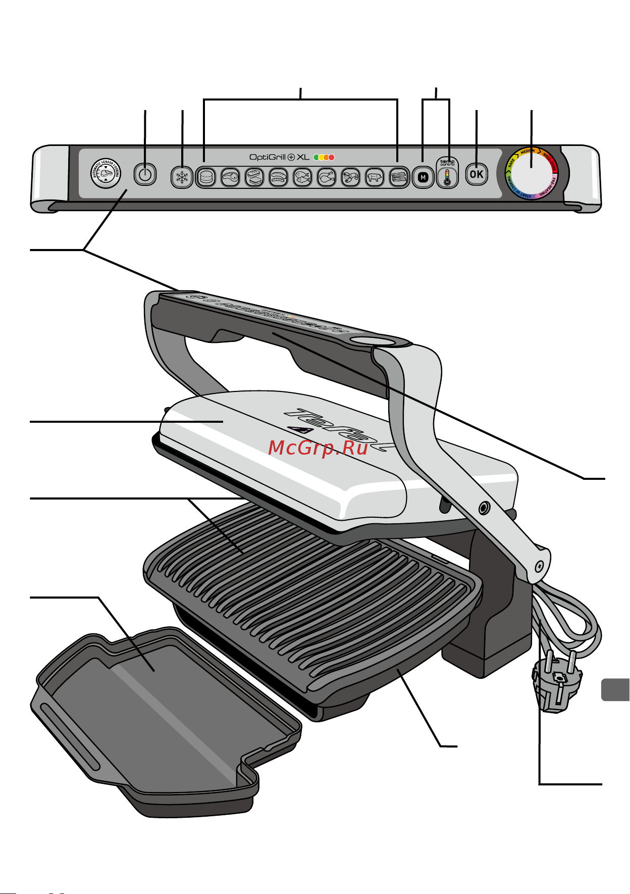 Tefal OptiGrill+ XL с насадкой-противнем GC724D12, хороший Руководство по эксплуатации онлайн [5/0] 893318