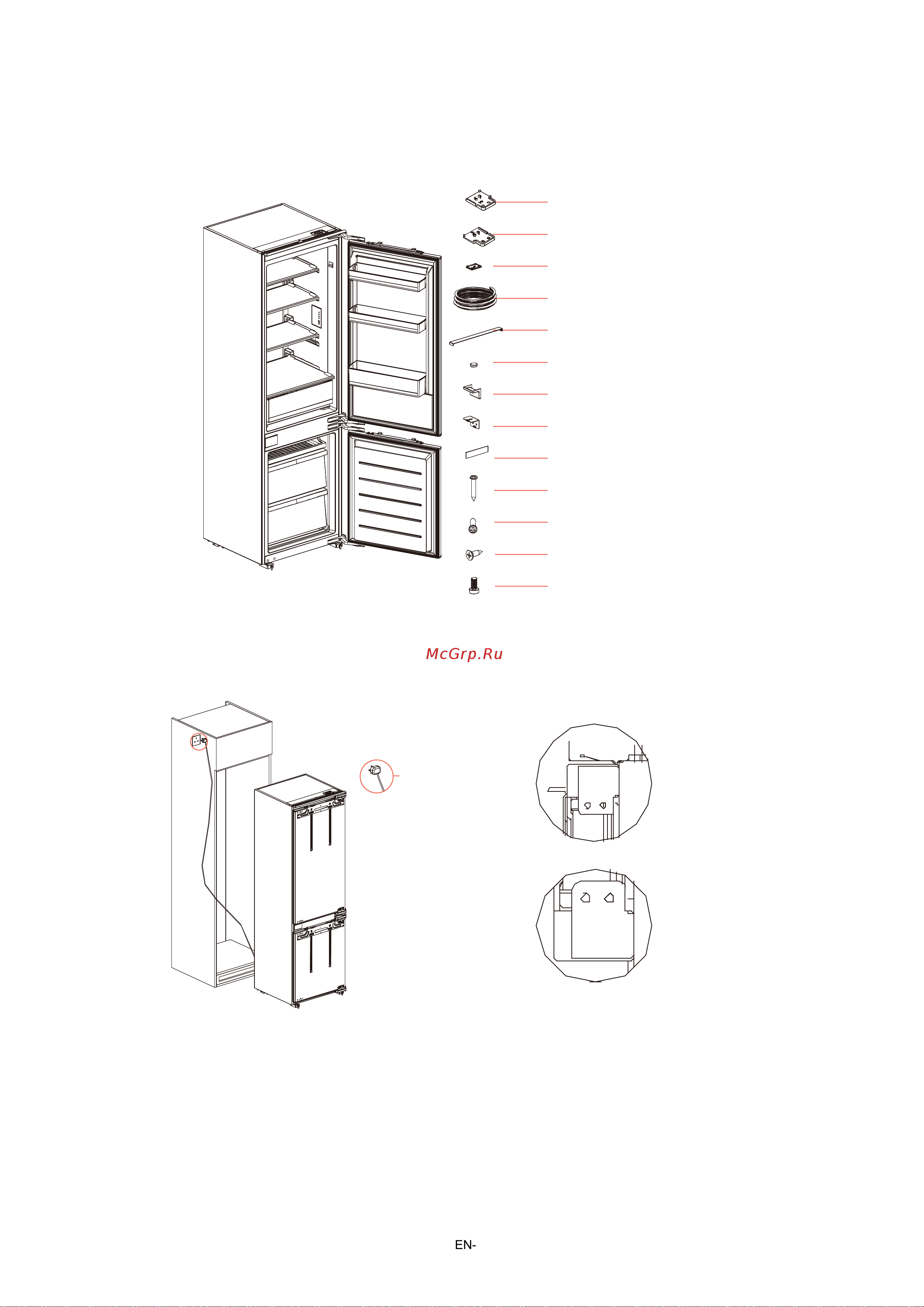 Midea MDRE354FGF01M [13/57] Putting the refrigerator into the cabinet
