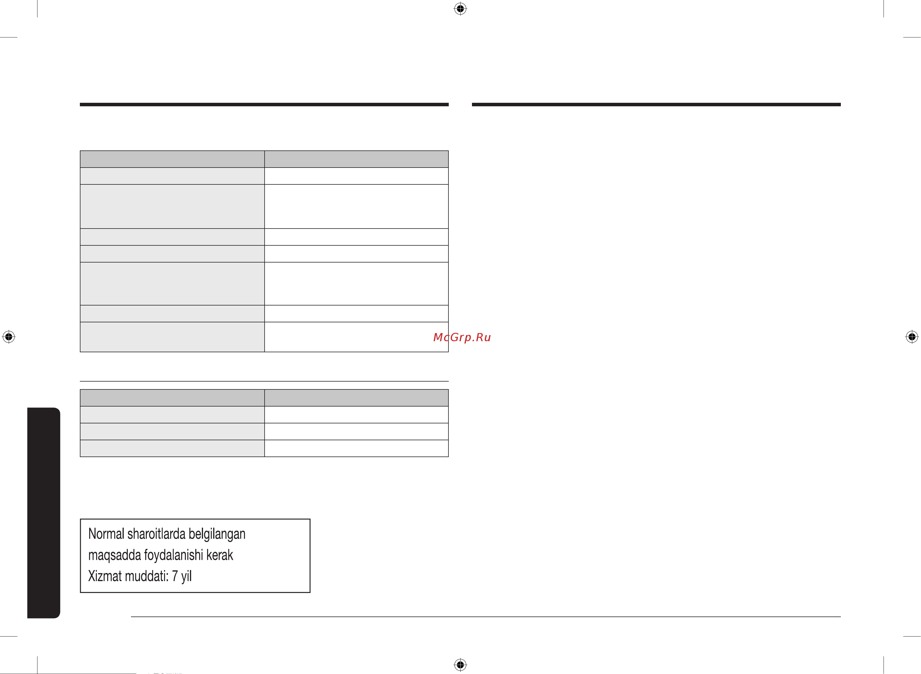 Samsung MS20A7118AW/BW [130/132] Texnik xususiyatlar