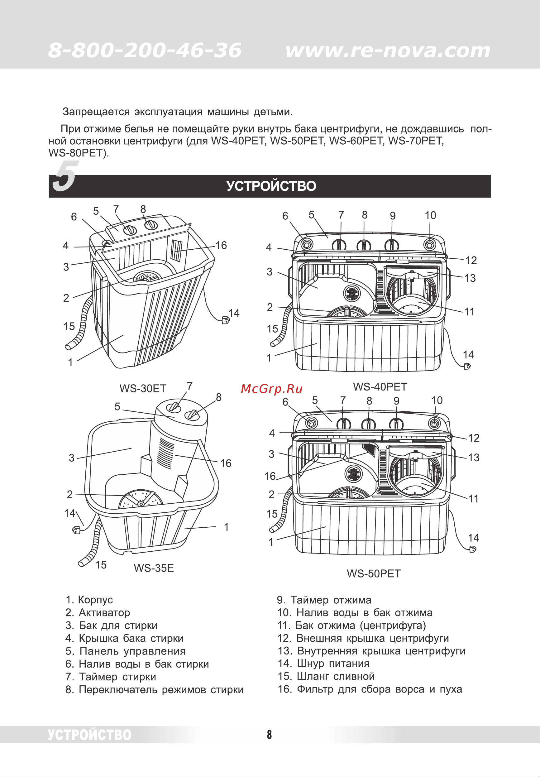 Renova WS-70 PET [7/17] Страница 7