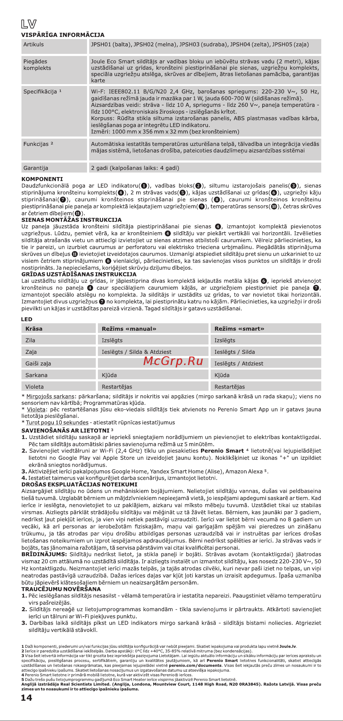 Joule JPSH01 White Руководство по эксплуатации онлайн [14/24] 786577