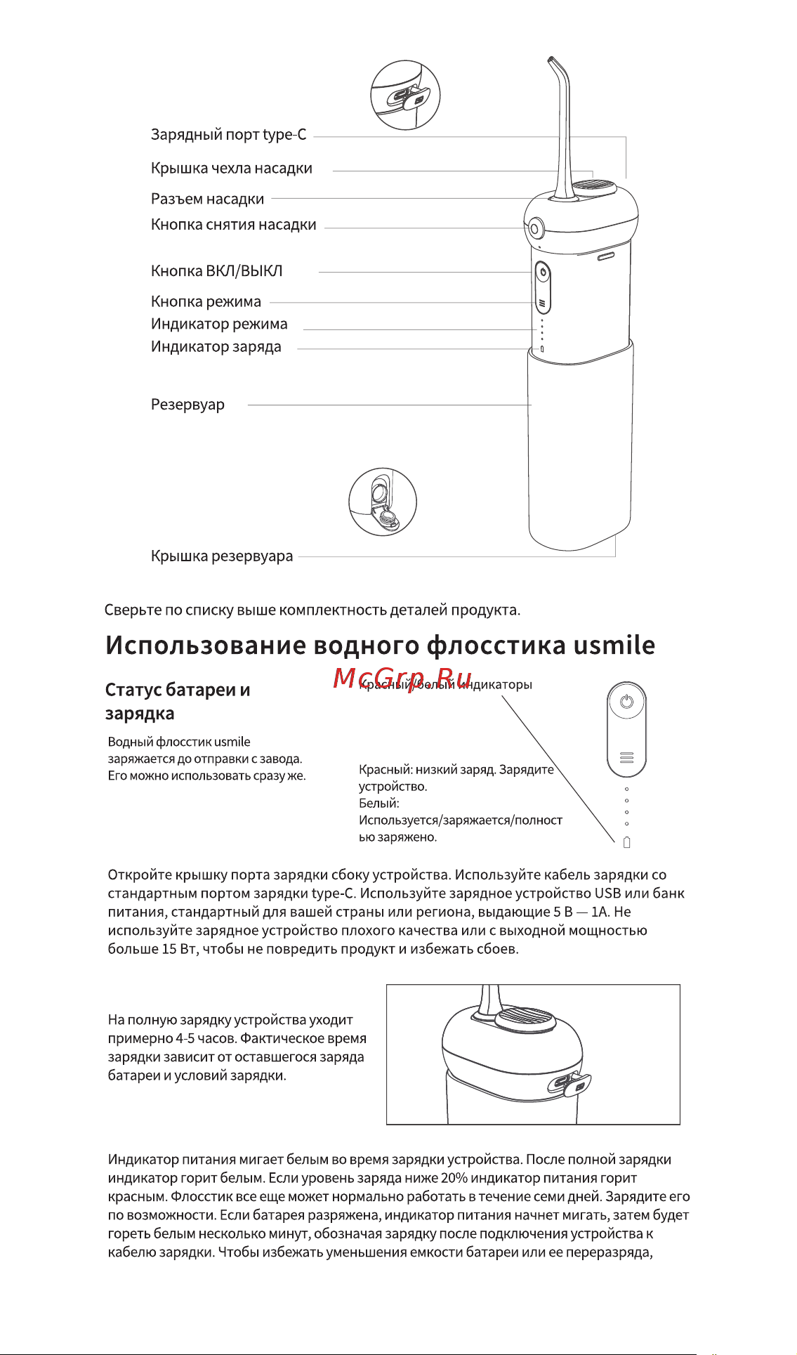 usmile Soft Care Ultrasonic  - Green Руководство по эксплуатации онлайн [4/8] 786714