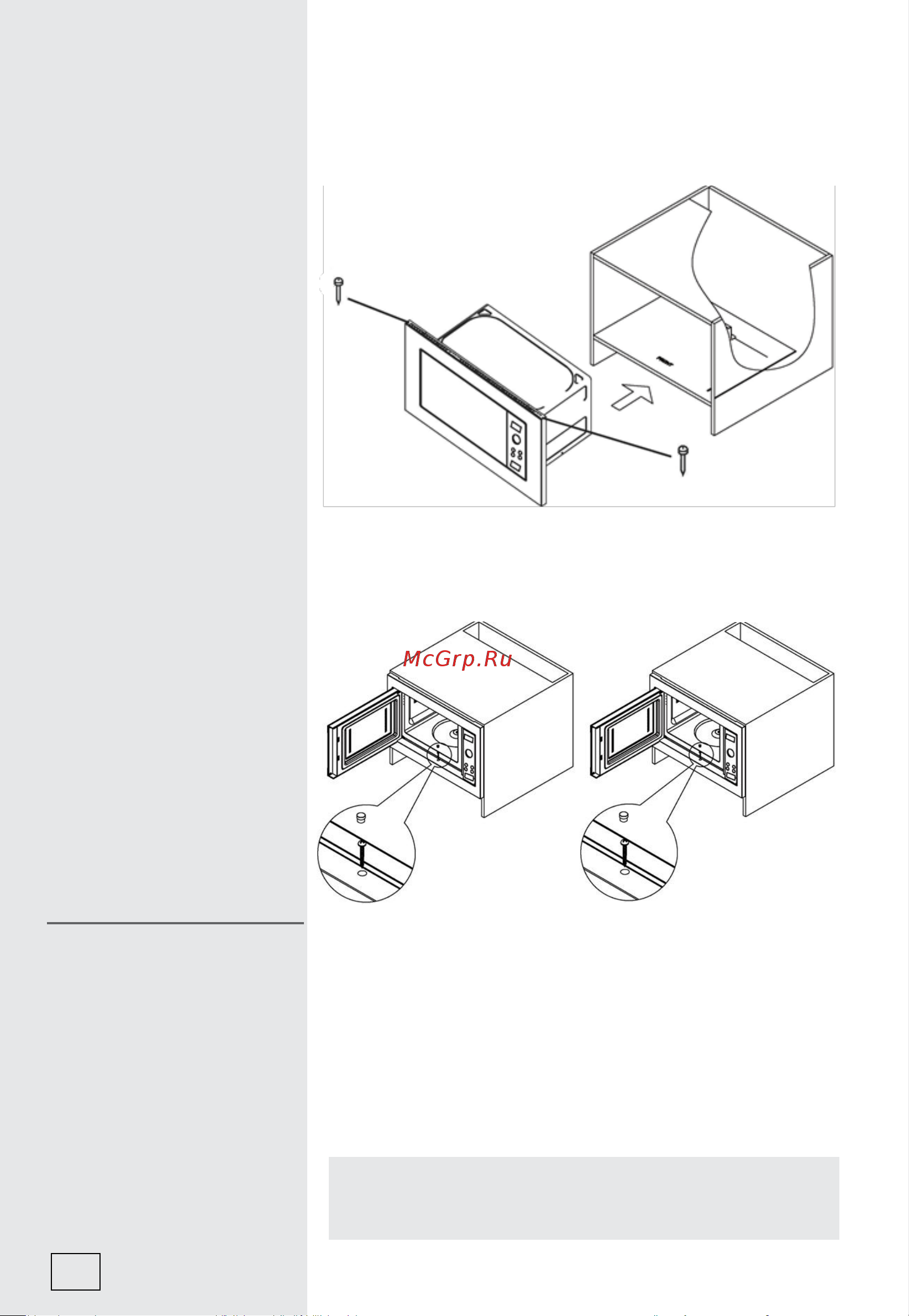 Gorenje BM235G1SYB [219/312] Sæt mikrobølgeovnen ind i skabet hold mikrobølgeovnen vandret afstanden til siderne skal være den samme sæt skruerne position 1 i hullerne på rammens øverste kant og skru dem fast i skabet
