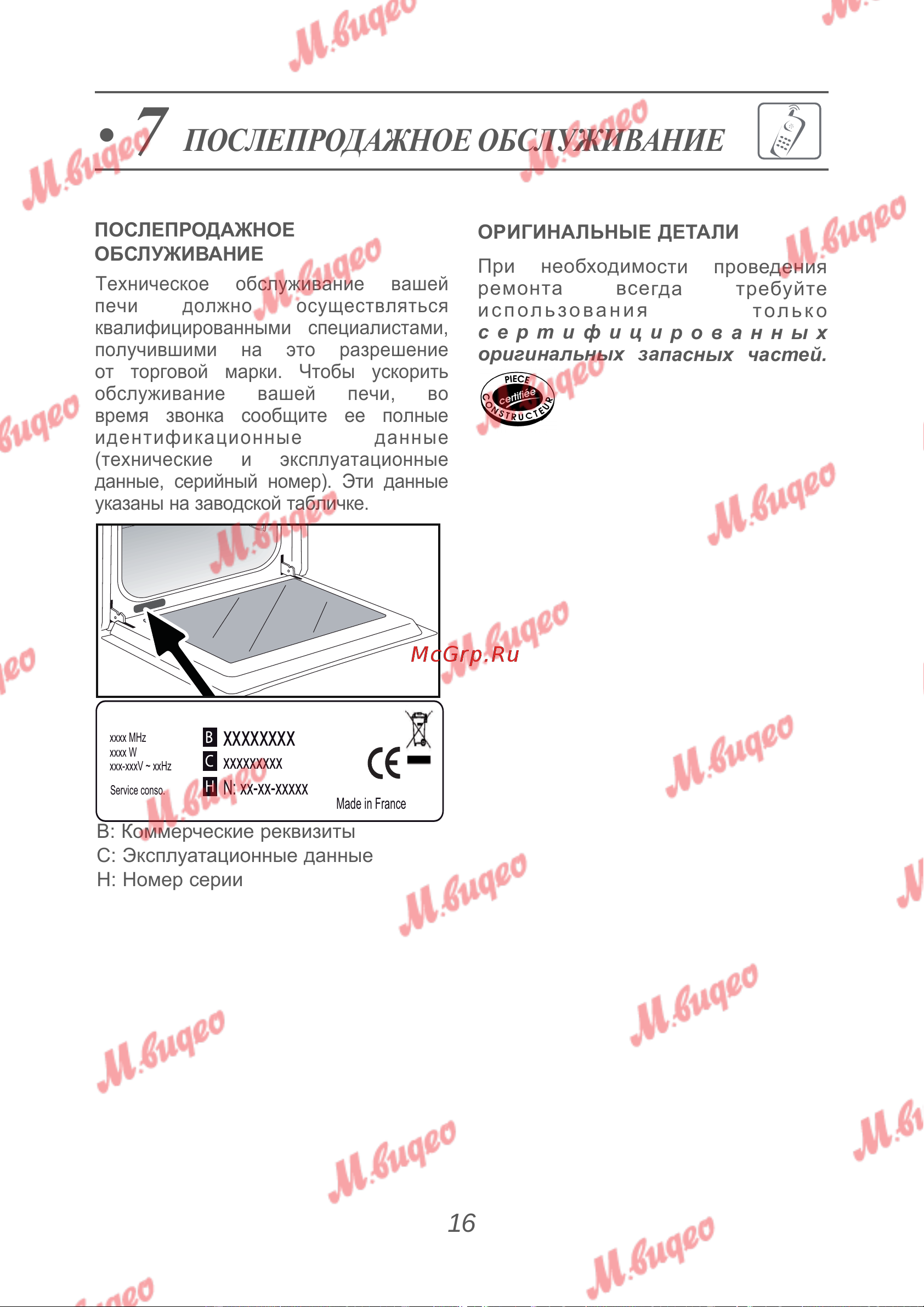 De Dietrich DKE7335W [16/16] Послепродажное обслуживание