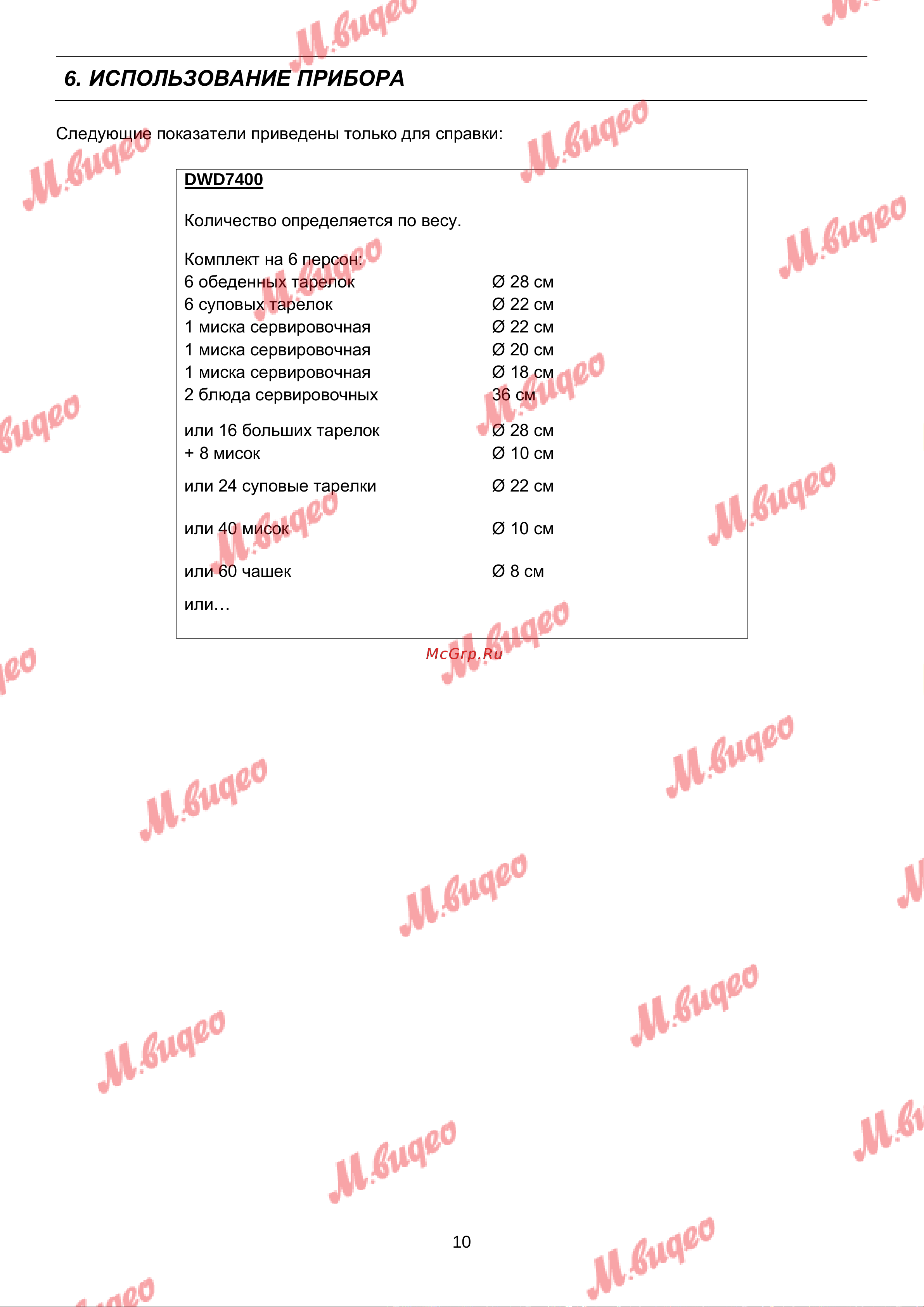 De Dietrich DWD7400G [10/11] Использование прибора