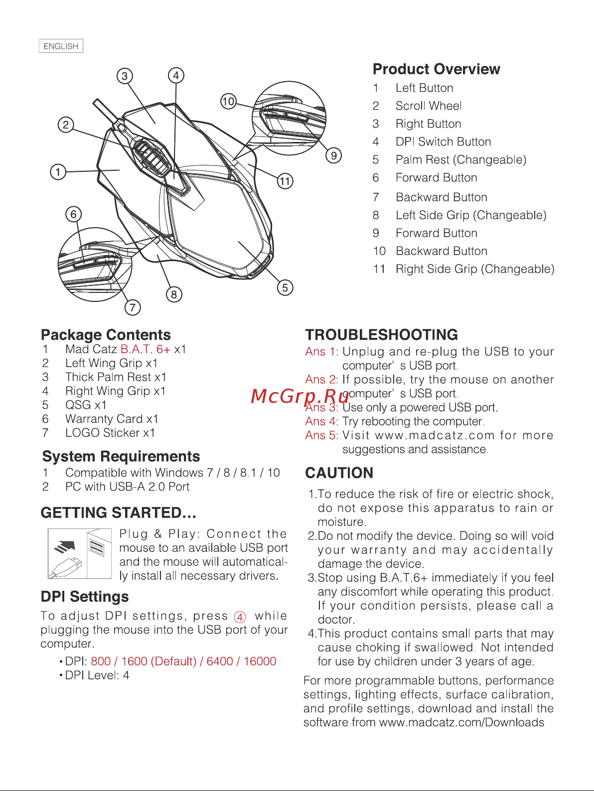 Mad Catz B.A.T. 6+ BL Руководство по эксплуатации онлайн [2/8] 790566