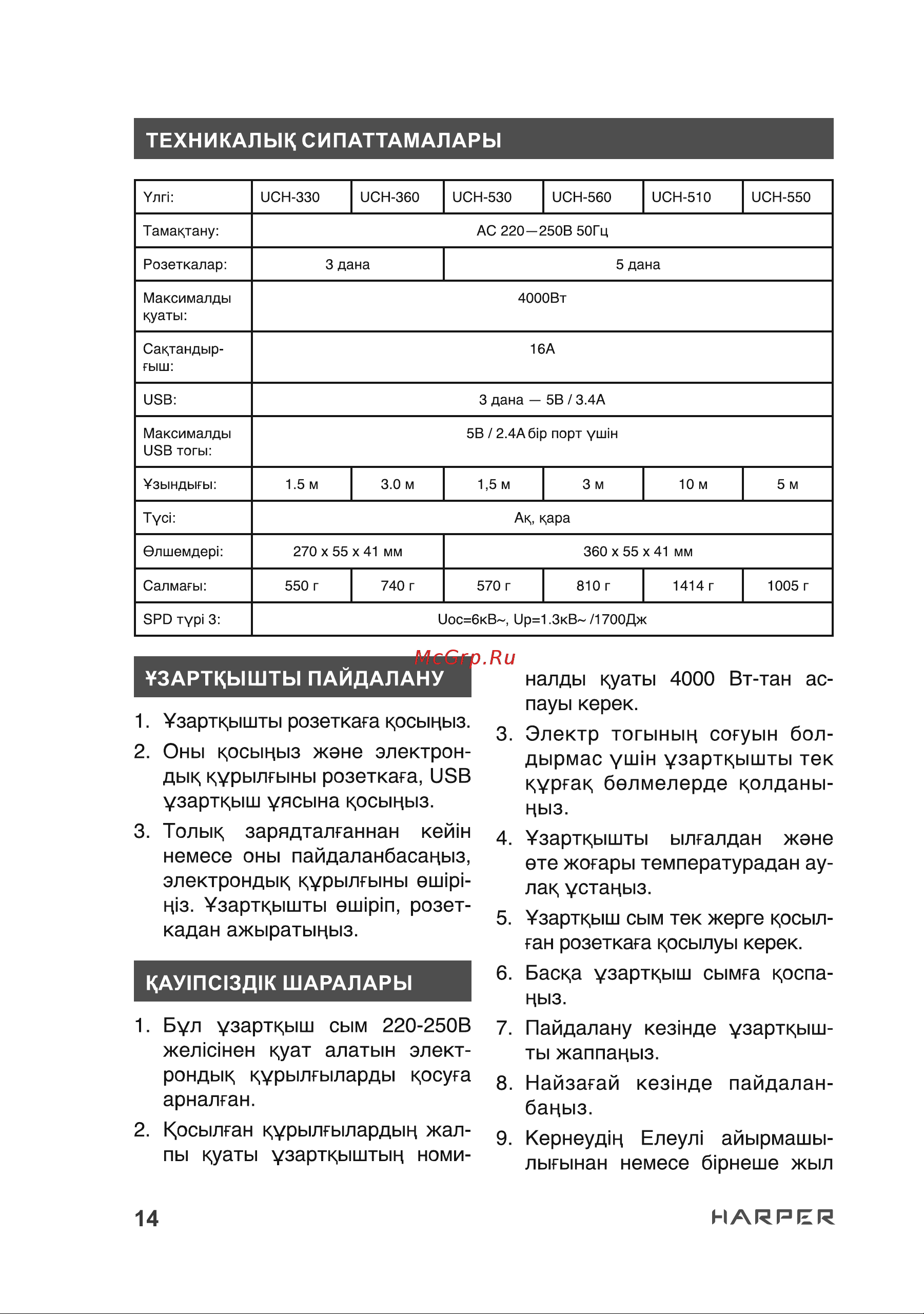 Harper UCH-510 White Руководство по эксплуатации онлайн [14/16] 790608