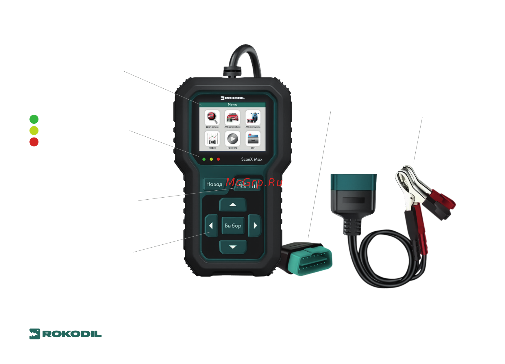 Rokodil ScanX Max 2в1 OBD2 [6/20] Кнопка диагностики